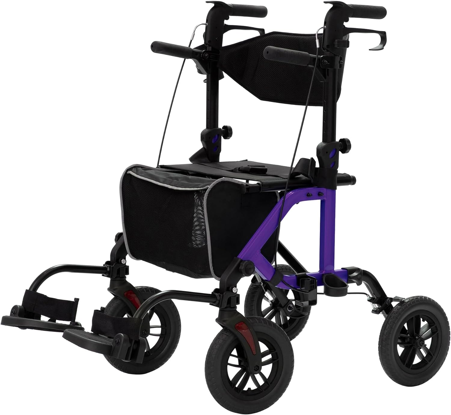 2025 Geländegängiger 2-in-1-Rollator und Transportstuhl, zusammenklappbarer Rollstuhl mit luftlosen 10-Zoll-Rädern für Senioren, umkehrbare Rückenlehne und abnehmbare Fußstützen, blau