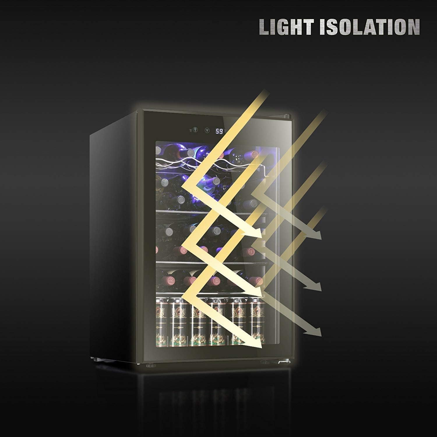 2025 Antarctic Star Weinkühler/-schrank für 36 Flaschen, Getränkekühlschrank, kleiner Mini-Weinkeller, Bier-/Sodabar-Kühlschrank, leiser Betrieb, Kompressor, Temperatureinstellung, freistehend, schwarz, 4,4 Kubikfuß