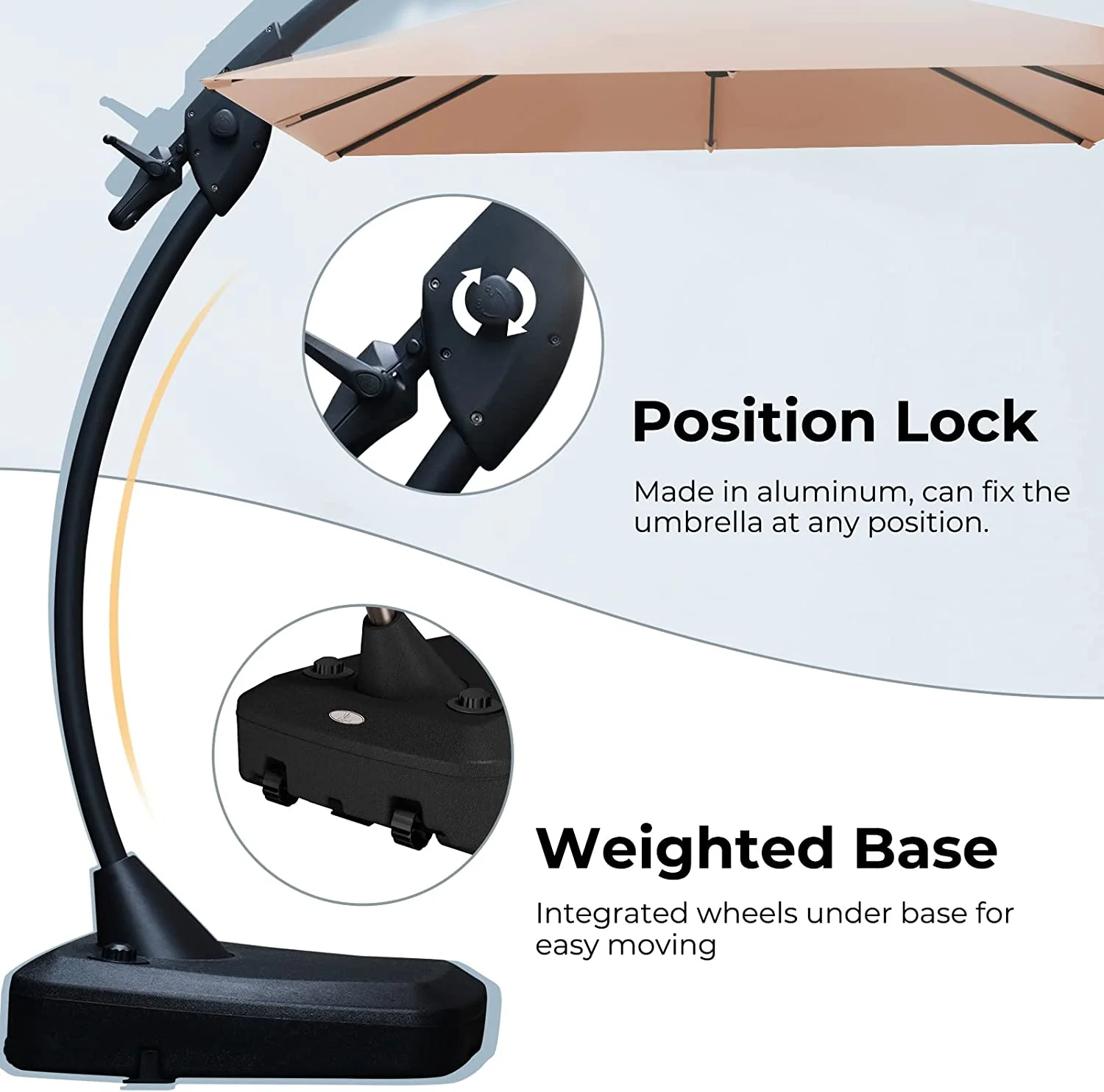 2025 Grand Patio Deluxe Ampelschirm aus Aluminium, rechteckig, mit Ständer, 3 x 3 m, Champagner