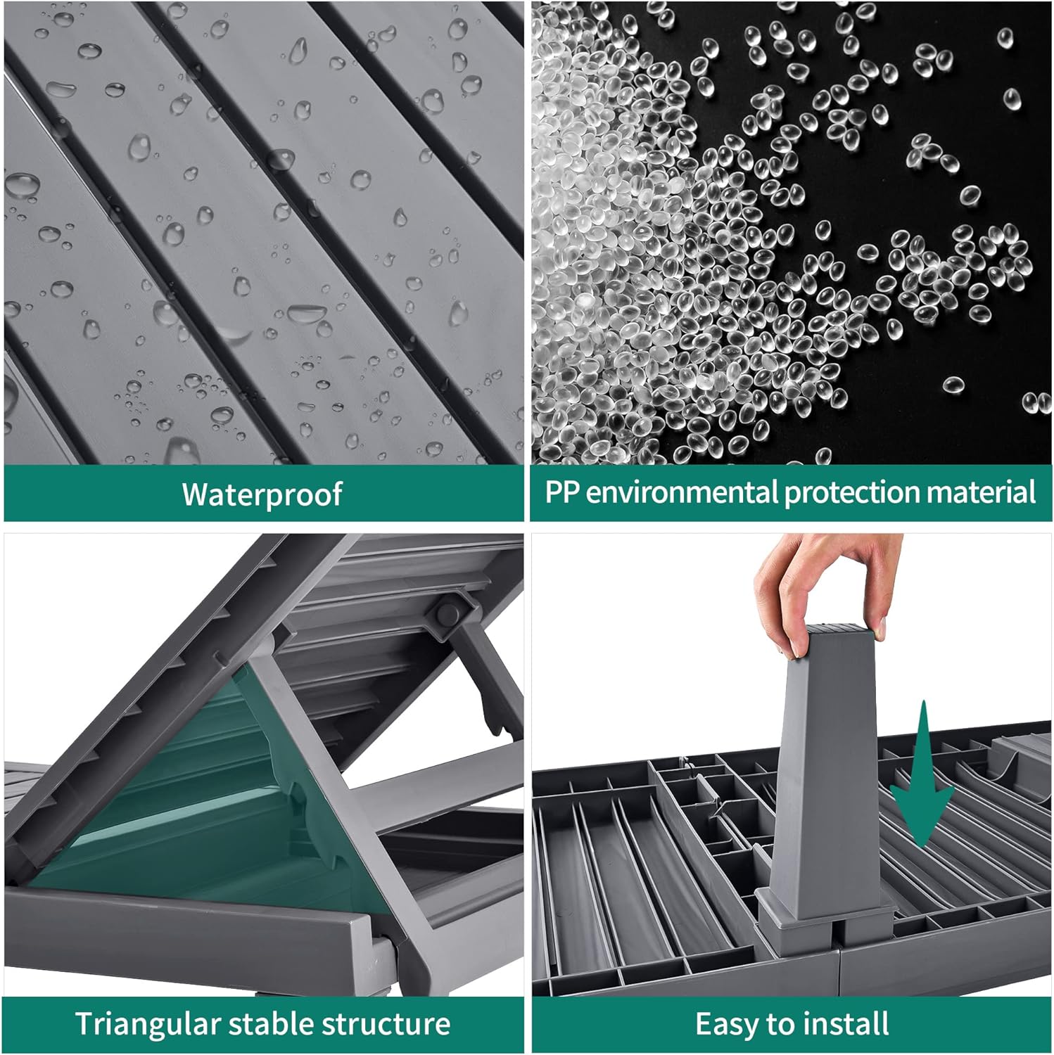 2025 Chaiselongue-Stühle für den Außenbereich, 4er-Set mit verstellbarer Rückenlehne, stabile Liegen für Terrasse und Poolrand, einfache Montage, wasserdicht und leicht mit einer Tragfähigkeit von 120 kg, schwarz