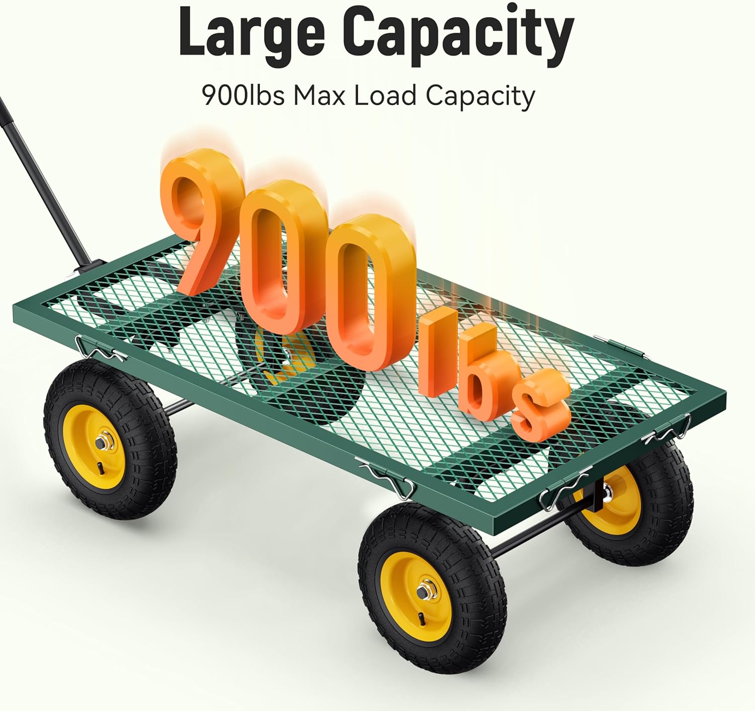 2025 Steel Garden Cart, 2-in-1 1400 lbs Heavy Duty Utility Wagon, with Removable Mesh Sides to Convert into Flatbed, 240° U-Turn 13