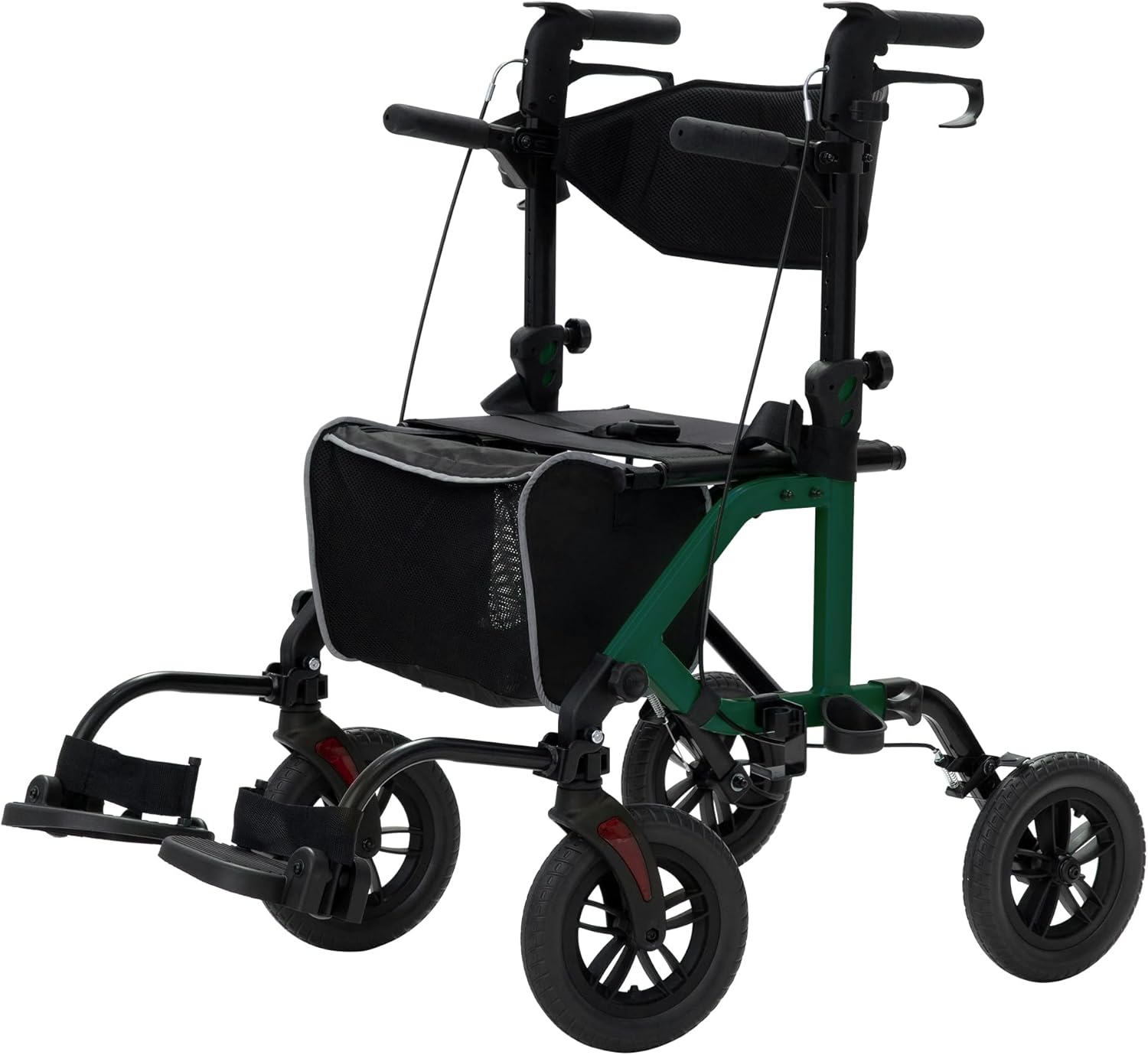 2025 Geländegängiger 2-in-1-Rollator und Transportstuhl, zusammenklappbarer Rollstuhl mit luftlosen 10-Zoll-Rädern für Senioren, umkehrbare Rückenlehne und abnehmbare Fußstützen, blau