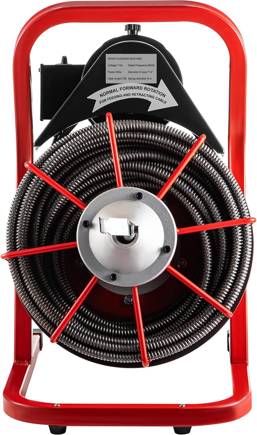 2025 Rohrreinigungsmaschine, 75 Fuß x 3/8 Zoll Rohrreinigungsmaschine passend für 1 bis 4 Zoll Rohre, tragbarer Rohrreinigungsspirale mit 4 Schneidern, elektrisches Rohrverstopfungsentferner-Sanitärwerkzeug