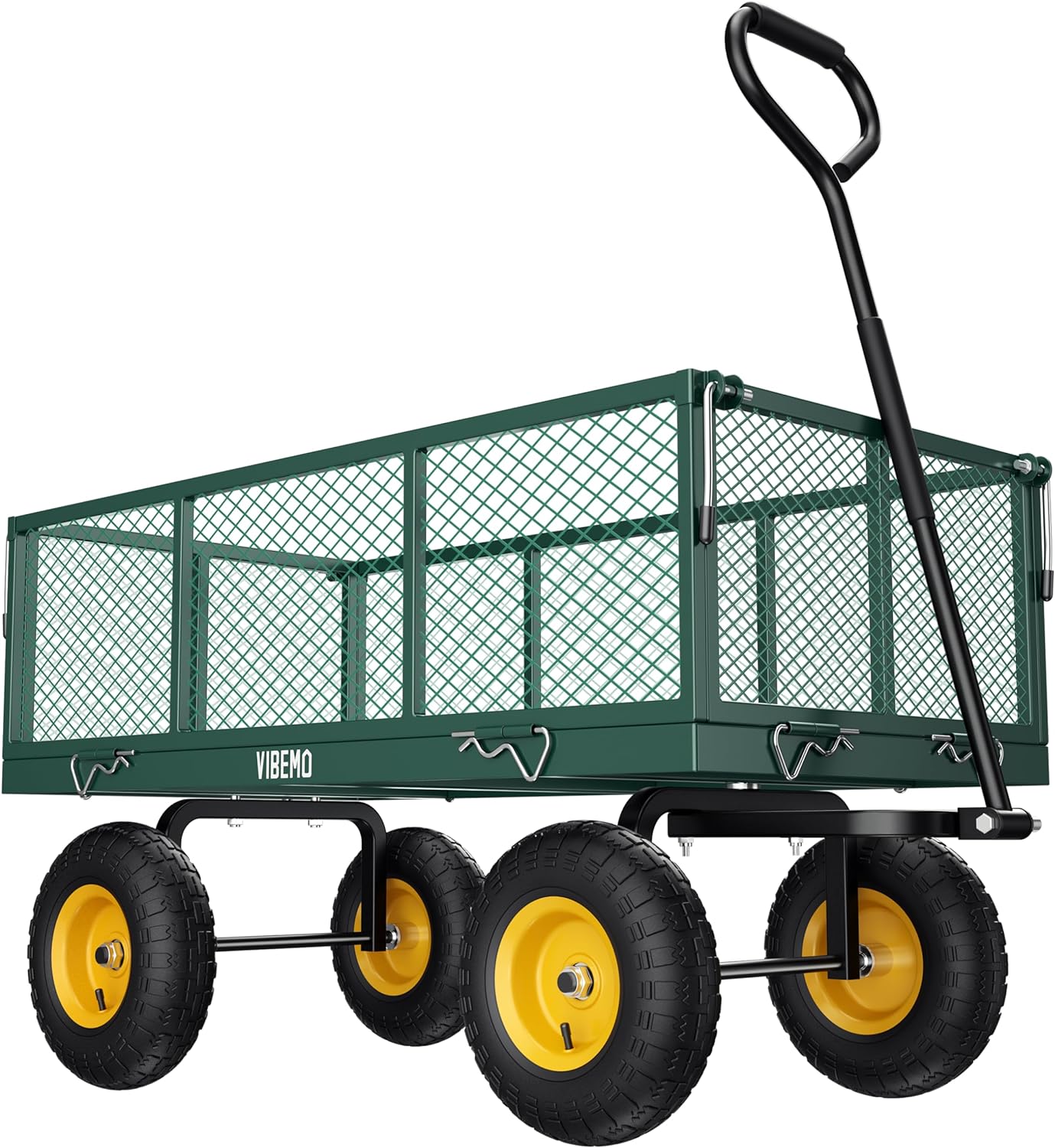 2025 Steel Garden Cart, 2-in-1 1400 lbs Heavy Duty Utility Wagon, with Removable Mesh Sides to Convert into Flatbed, 240° U-Turn 13