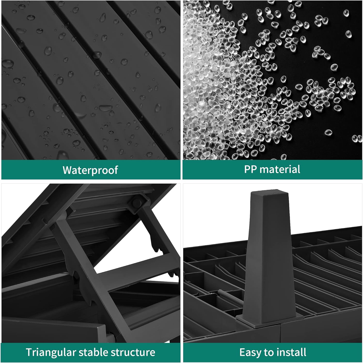 2025 Chaiselongue-Stühle für den Außenbereich, 4er-Set mit verstellbarer Rückenlehne, stabile Liegen für Terrasse und Poolrand, einfache Montage, wasserdicht und leicht mit einer Tragfähigkeit von 120 kg, schwarz