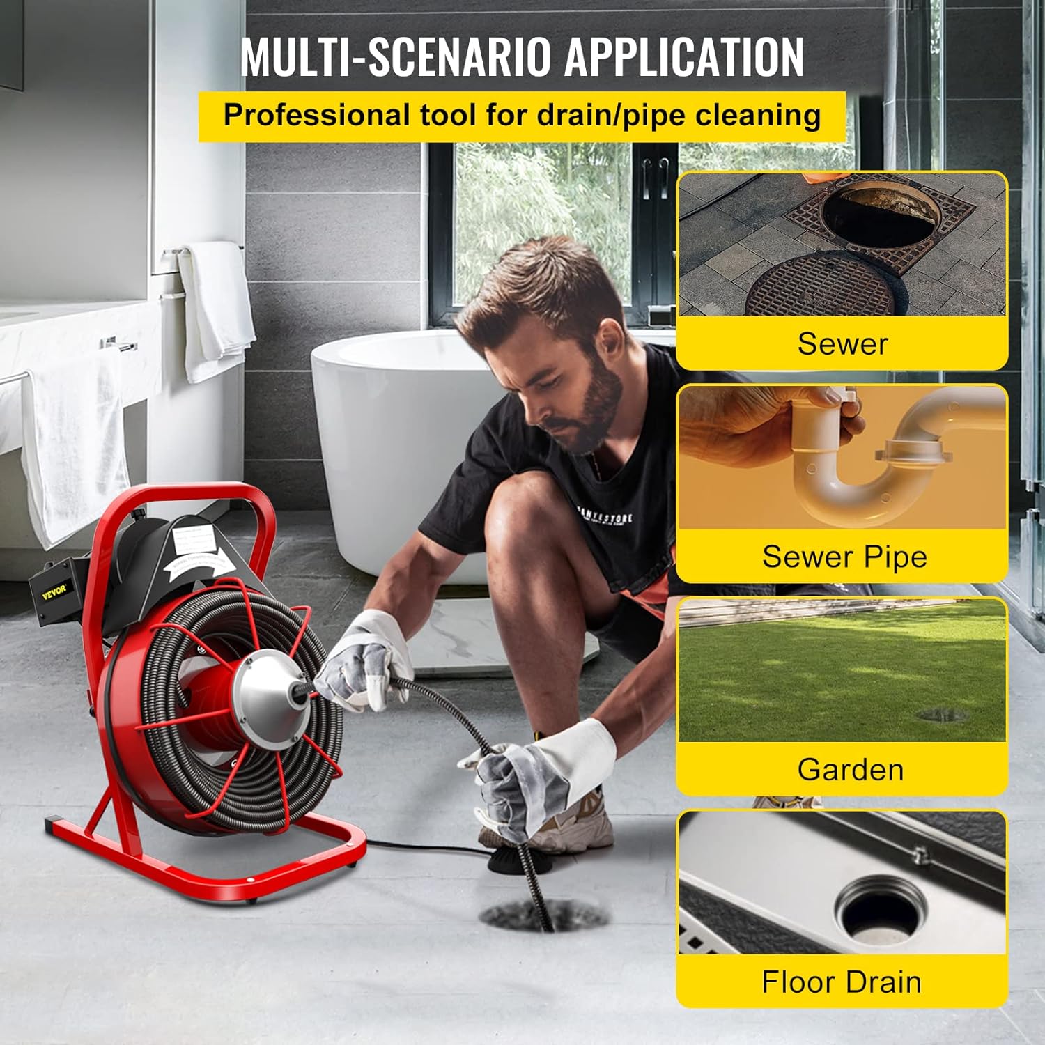 2025 Rohrreinigungsmaschine, 75 Fuß x 3/8 Zoll Rohrreinigungsmaschine passend für 1 bis 4 Zoll Rohre, tragbarer Rohrreinigungsspirale mit 4 Schneidern, elektrisches Rohrverstopfungsentferner-Sanitärwerkzeug
