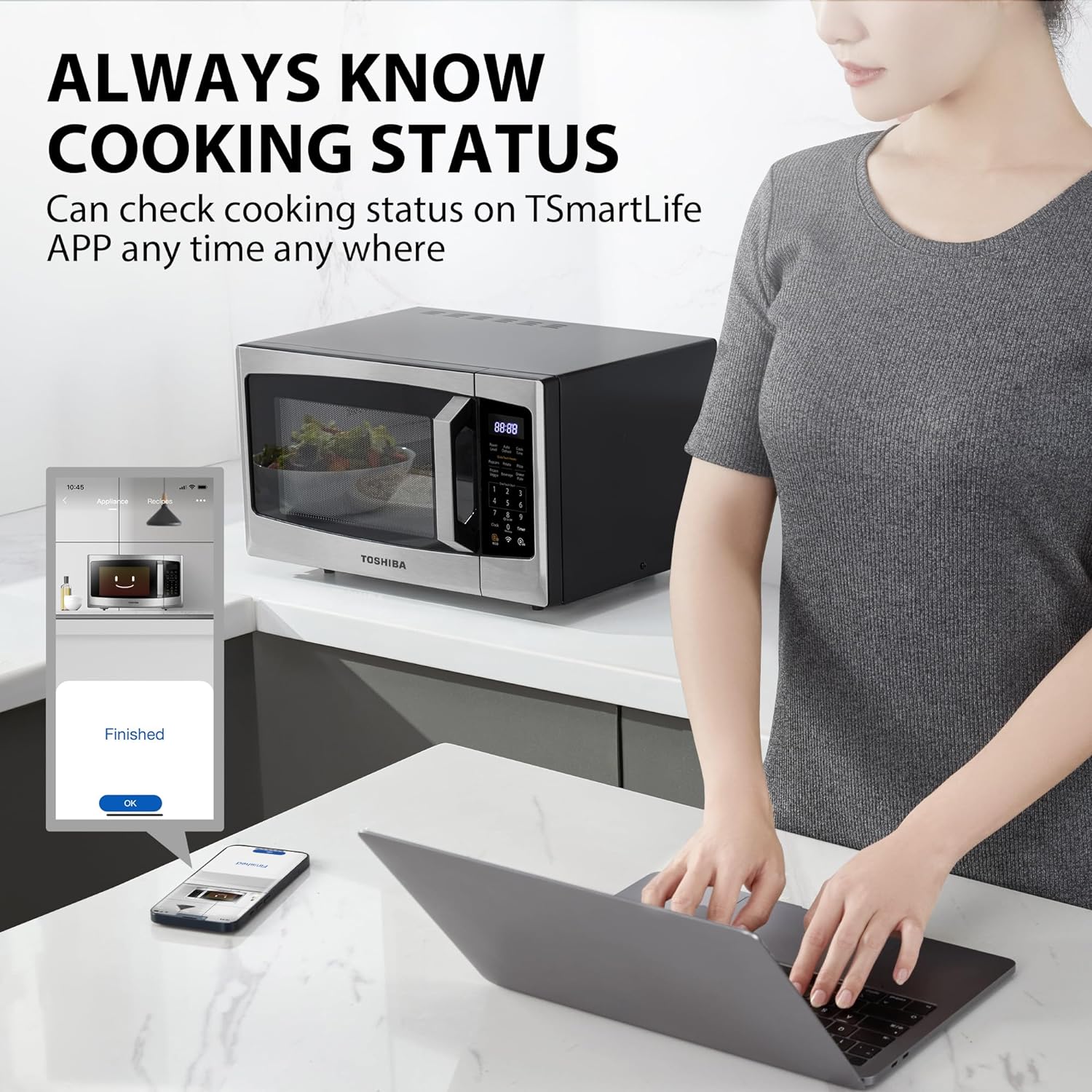 2025 TOSHIBA 4-in-1 ML-EC42P(SS) Mikrowellenherd für die Arbeitsplatte, Smart Sensor, Konvektion, Heißluftfritteuse-Kombination, Stummschaltfunktion, Positionsspeicher, 13,6