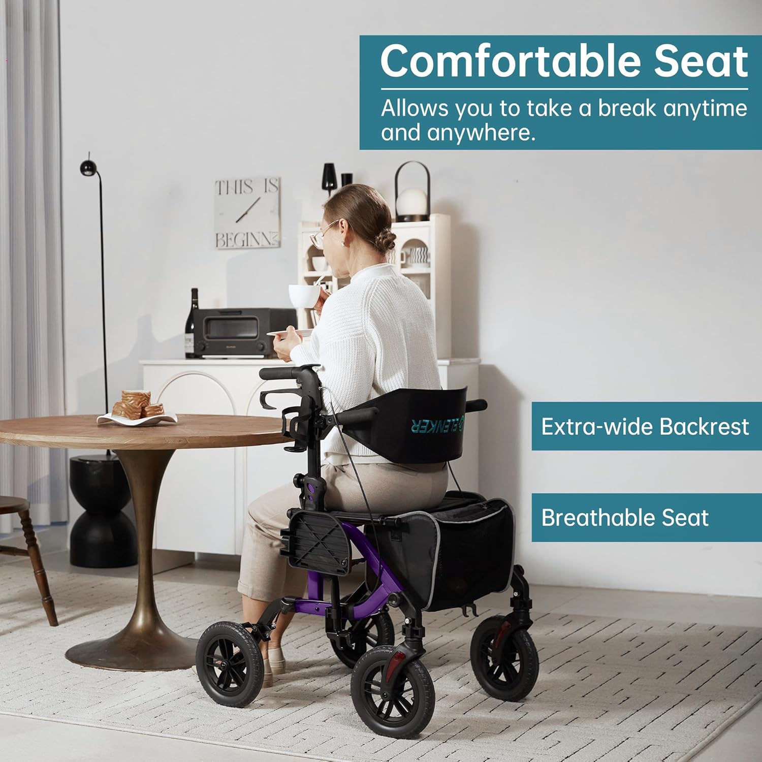 2025 Geländegängiger 2-in-1-Rollator und Transportstuhl, zusammenklappbarer Rollstuhl mit luftlosen 10-Zoll-Rädern für Senioren, umkehrbare Rückenlehne und abnehmbare Fußstützen, blau