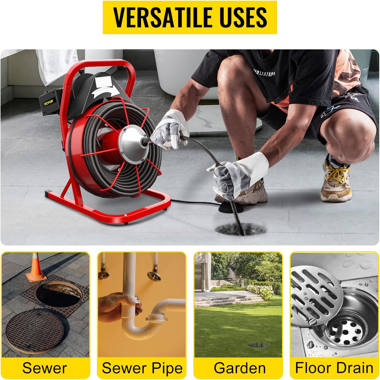2025 Rohrreinigungsmaschine, 75 Fuß x 3/8 Zoll Rohrreinigungsmaschine passend für 1 bis 4 Zoll Rohre, tragbarer Rohrreinigungsspirale mit 4 Schneidern, elektrisches Rohrverstopfungsentferner-Sanitärwerkzeug