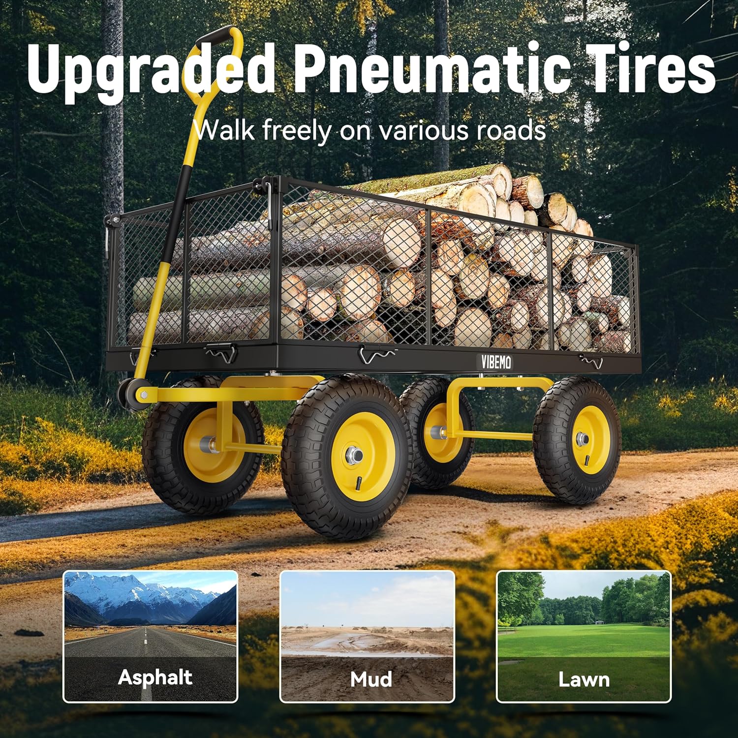 2025 Steel Garden Cart, 2-in-1 1400 lbs Heavy Duty Utility Wagon, with Removable Mesh Sides to Convert into Flatbed, 240° U-Turn 13