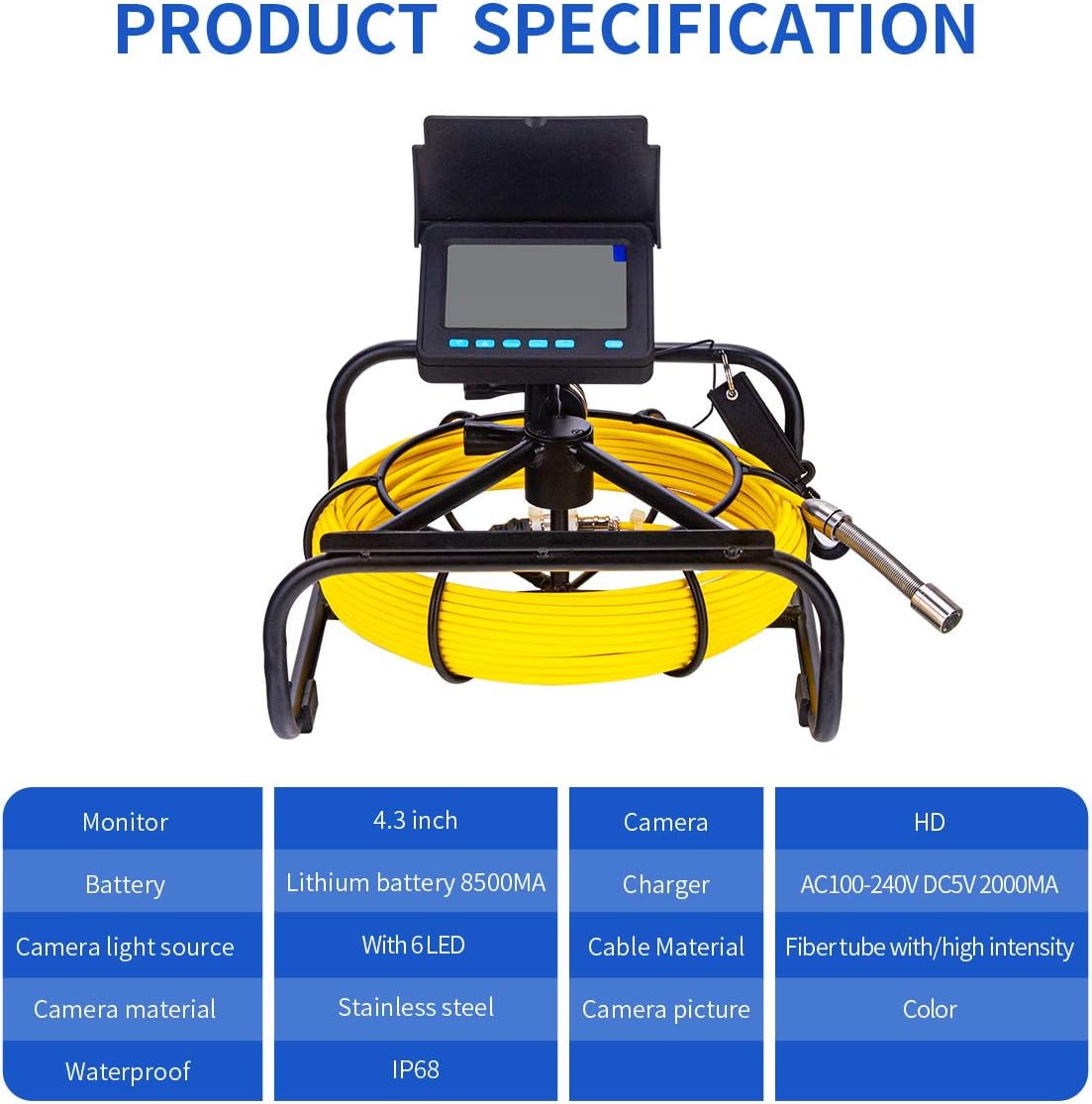 2025 Kanalkamera 100 Fuß, SYANSPAN 17 mm kältebeständige Rohrinspektionskamera, 16 GB DVR-Videoaufzeichnungs-Endoskop mit LED-Leuchten für Klempner, Hausbesitzer (16 GB DVR, 100 Fuß/30 m)