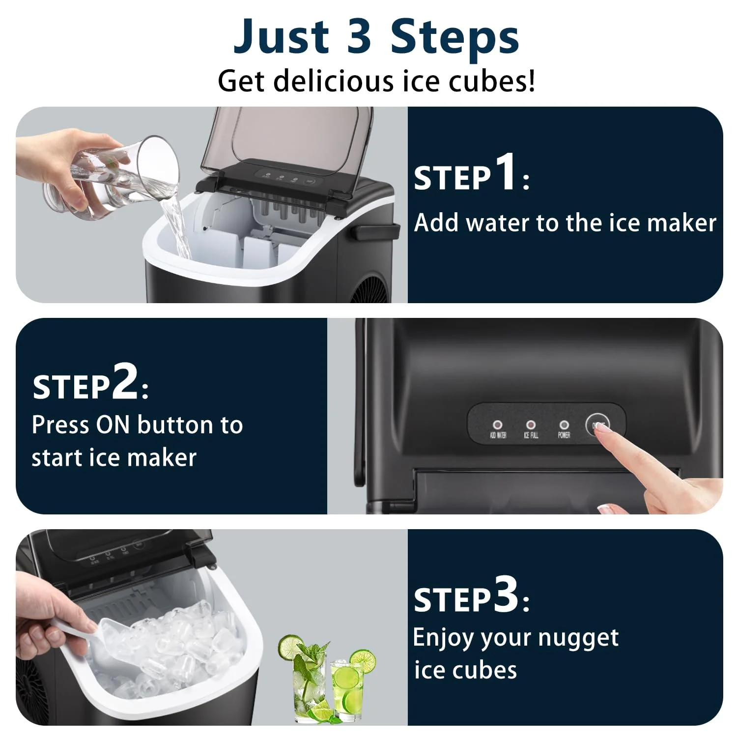 2025 Bullet-Eiswürfelbereiter für die Arbeitsplatte mit Griff, 9 Bullet-Eiswürfel in 6 Minuten fertig, 26 Pfund/24 Stunden, selbstreinigende tragbare Eismaschine mit Korb und Schaufel, für Zuhause/Küche/Camping/Wohnmobil