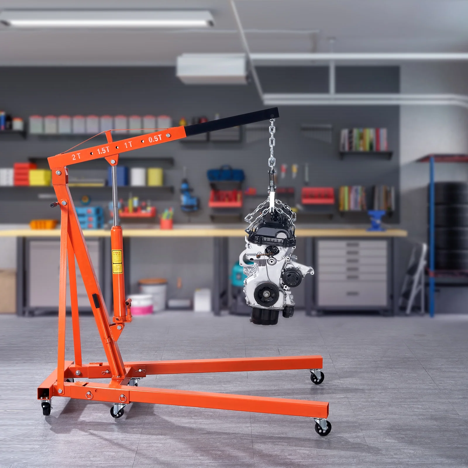 2025 BENTISM 2T Klappbarer Motorkran Motorheber mit Wasserwaage 4400 lbs/2 Tonnen Hochleistungs-Hubsteiger Werkstattkran Alterungsbeständiger Motorkran