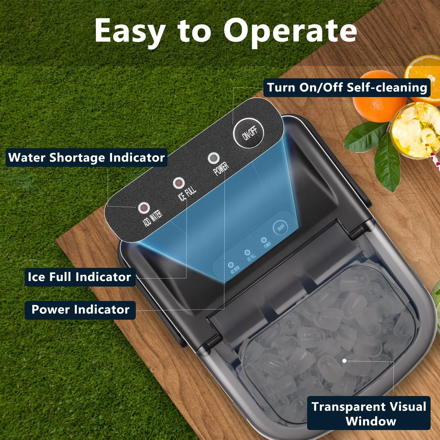 2025 Bullet-Eiswürfelbereiter für die Arbeitsplatte mit Griff, 9 Bullet-Eiswürfel in 6 Minuten fertig, 26 Pfund/24 Stunden, selbstreinigende tragbare Eismaschine mit Korb und Schaufel, für Zuhause/Küche/Camping/Wohnmobil