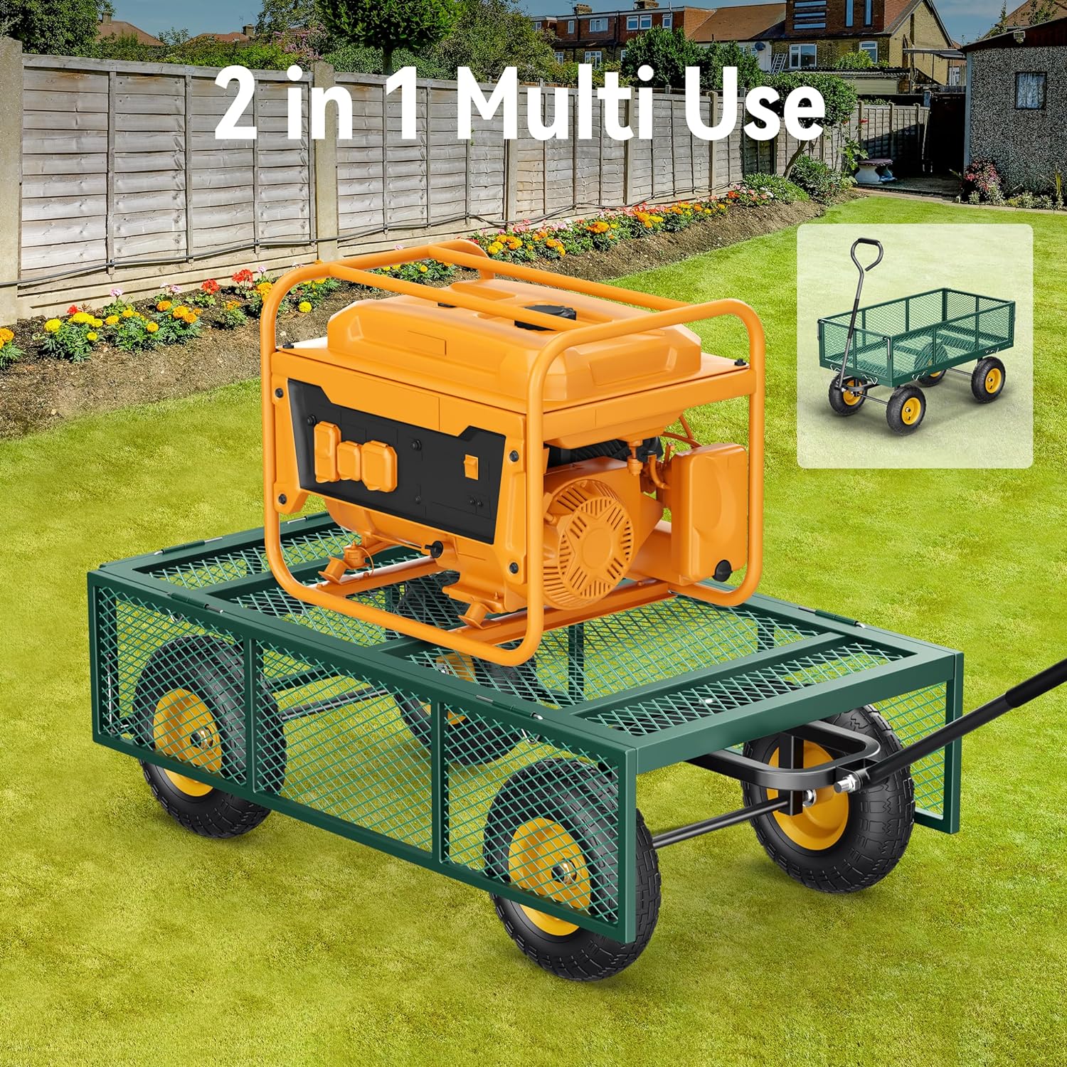 2025 Steel Garden Cart, 2-in-1 1400 lbs Heavy Duty Utility Wagon, with Removable Mesh Sides to Convert into Flatbed, 240° U-Turn 13