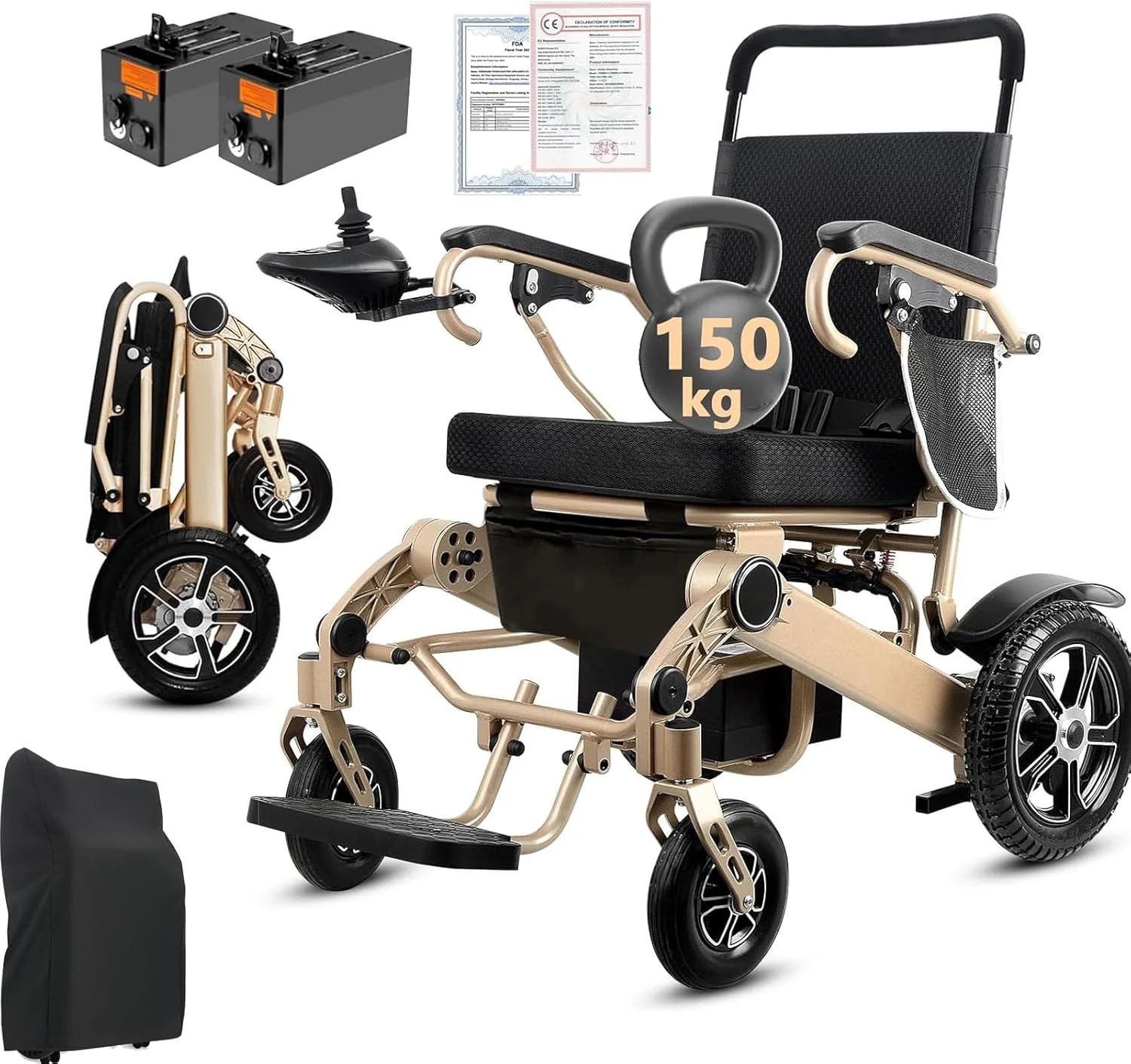 2025 WEYRAL 50cm Breite Sitz Elektrischer Rollstuhl für Erwachsene,mit Schutzhülle, Leichter Elektro Rollstuhl bis 150kg,40km Lange Elektrorollstuhl, Elektro Rollstuhl für Senioren