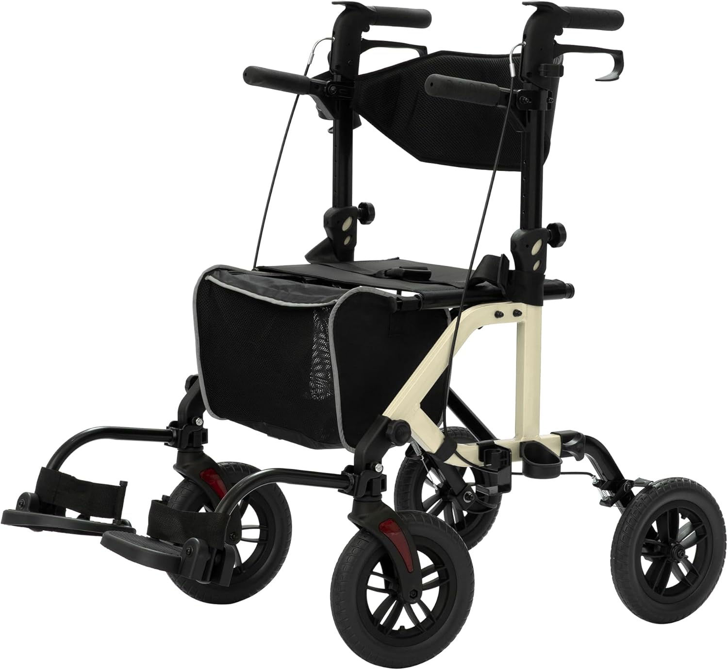 2025 Geländegängiger 2-in-1-Rollator und Transportstuhl, zusammenklappbarer Rollstuhl mit luftlosen 10-Zoll-Rädern für Senioren, umkehrbare Rückenlehne und abnehmbare Fußstützen, blau