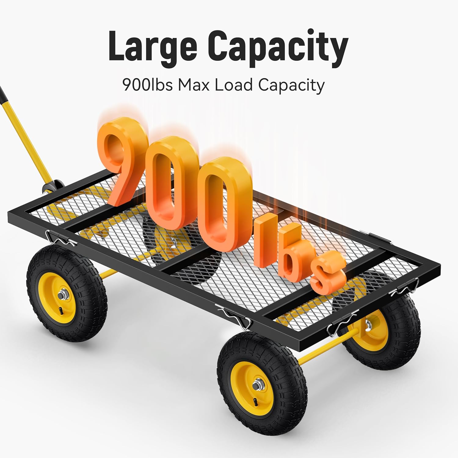 2025 Steel Garden Cart, 2-in-1 1400 lbs Heavy Duty Utility Wagon, with Removable Mesh Sides to Convert into Flatbed, 240° U-Turn 13