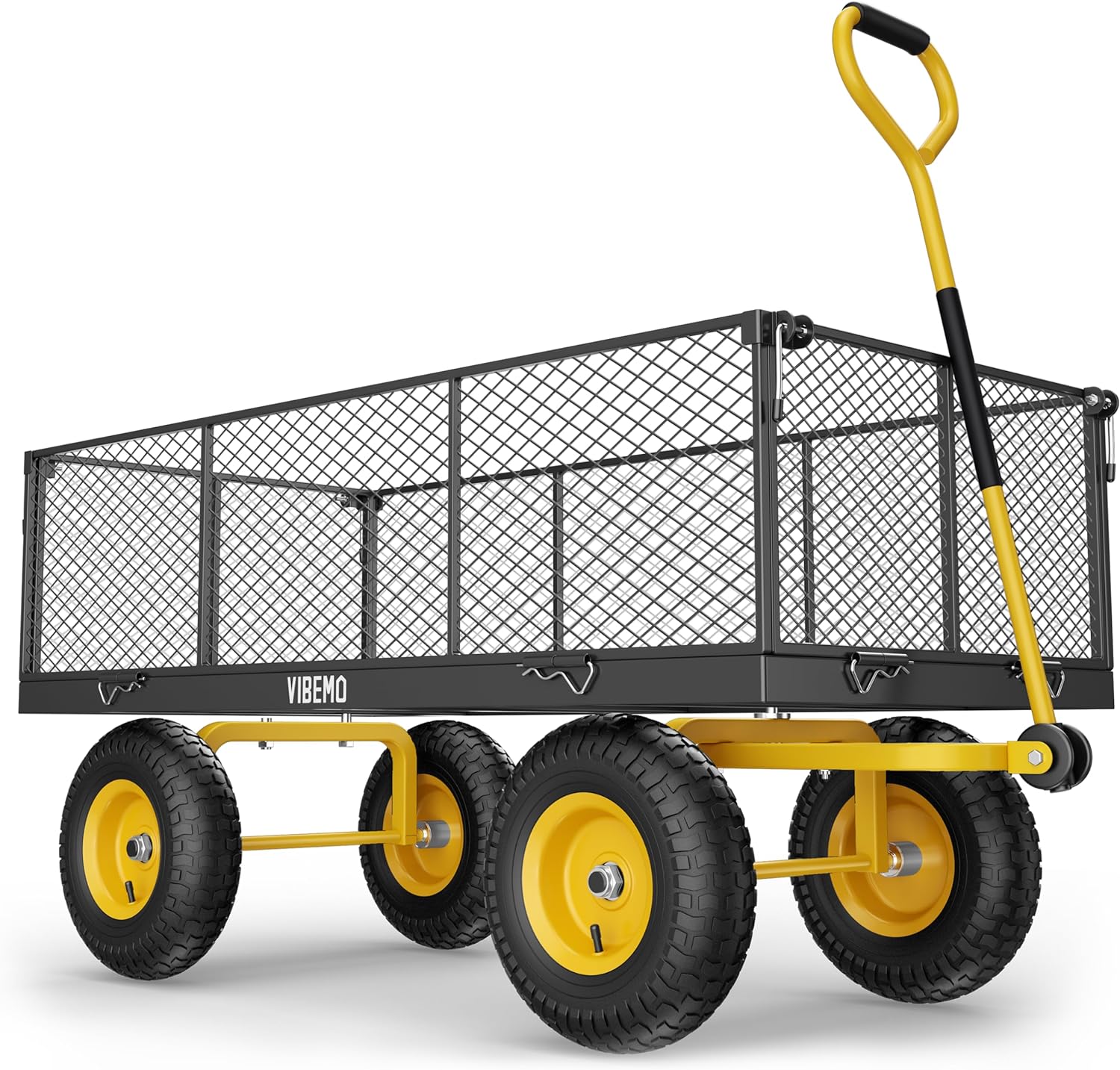 2025 Steel Garden Cart, 2-in-1 1400 lbs Heavy Duty Utility Wagon, with Removable Mesh Sides to Convert into Flatbed, 240° U-Turn 13