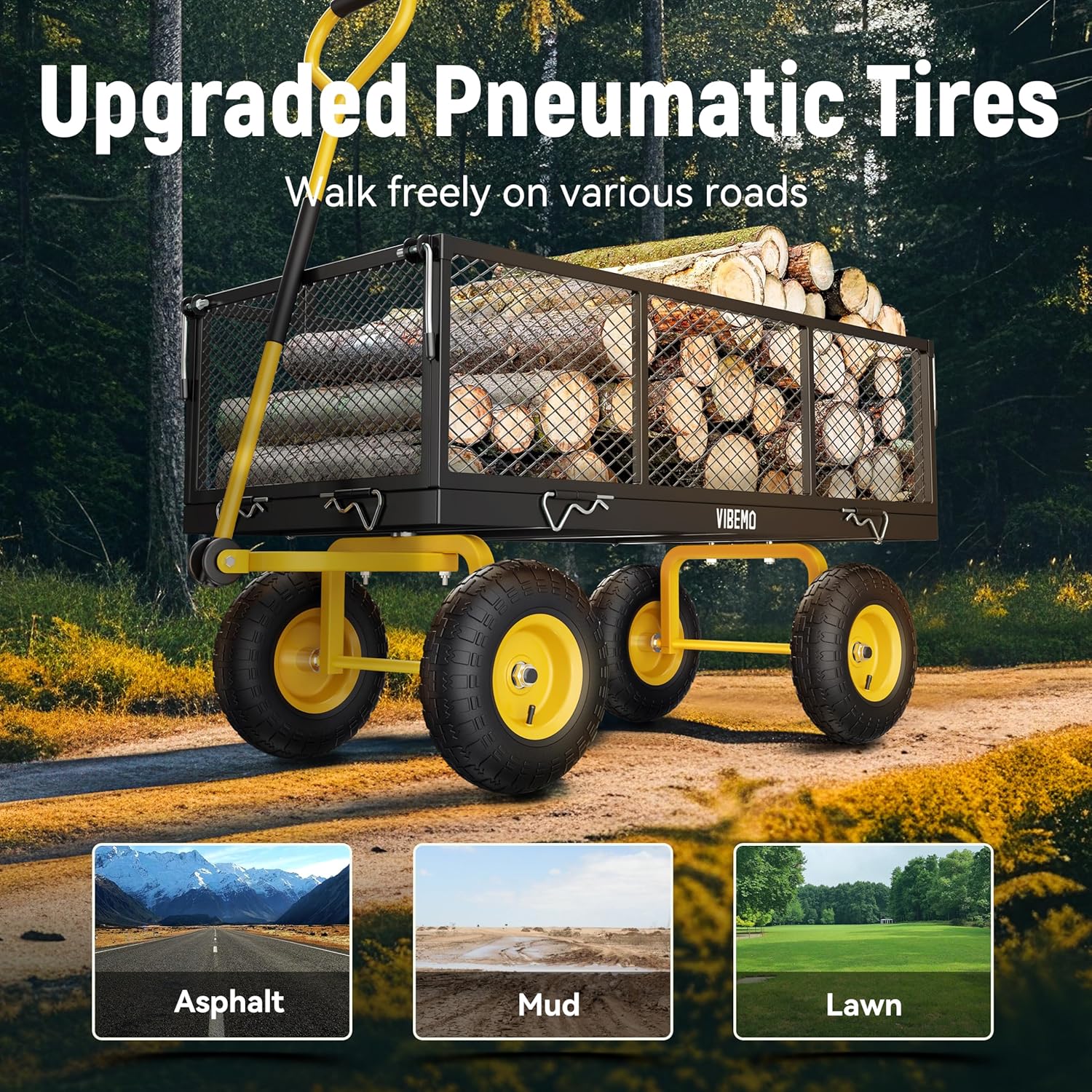 2025 Steel Garden Cart, 2-in-1 1400 lbs Heavy Duty Utility Wagon, with Removable Mesh Sides to Convert into Flatbed, 240° U-Turn 13