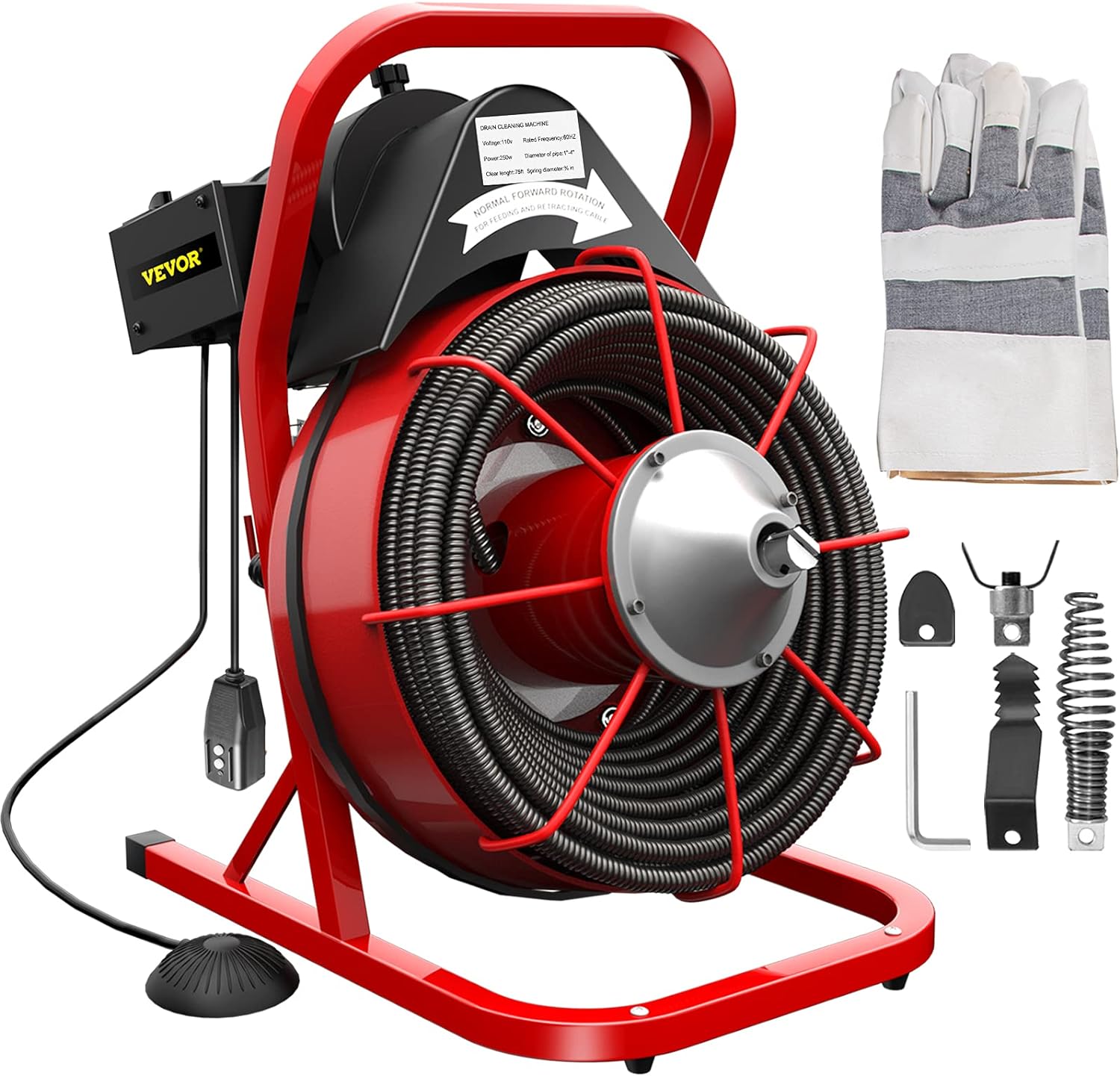 2025 Rohrreinigungsmaschine, 75 Fuß x 3/8 Zoll Rohrreinigungsmaschine passend für 1 bis 4 Zoll Rohre, tragbarer Rohrreinigungsspirale mit 4 Schneidern, elektrisches Rohrverstopfungsentferner-Sanitärwerkzeug