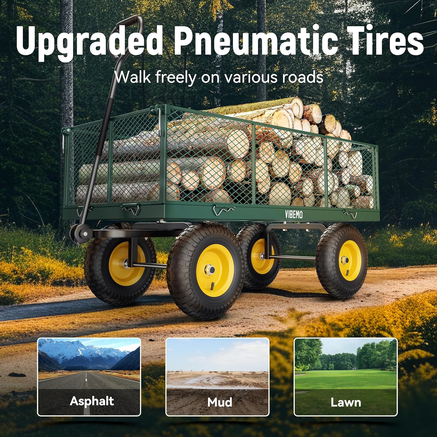 2025 Steel Garden Cart, 2-in-1 1400 lbs Heavy Duty Utility Wagon, with Removable Mesh Sides to Convert into Flatbed, 240° U-Turn 13