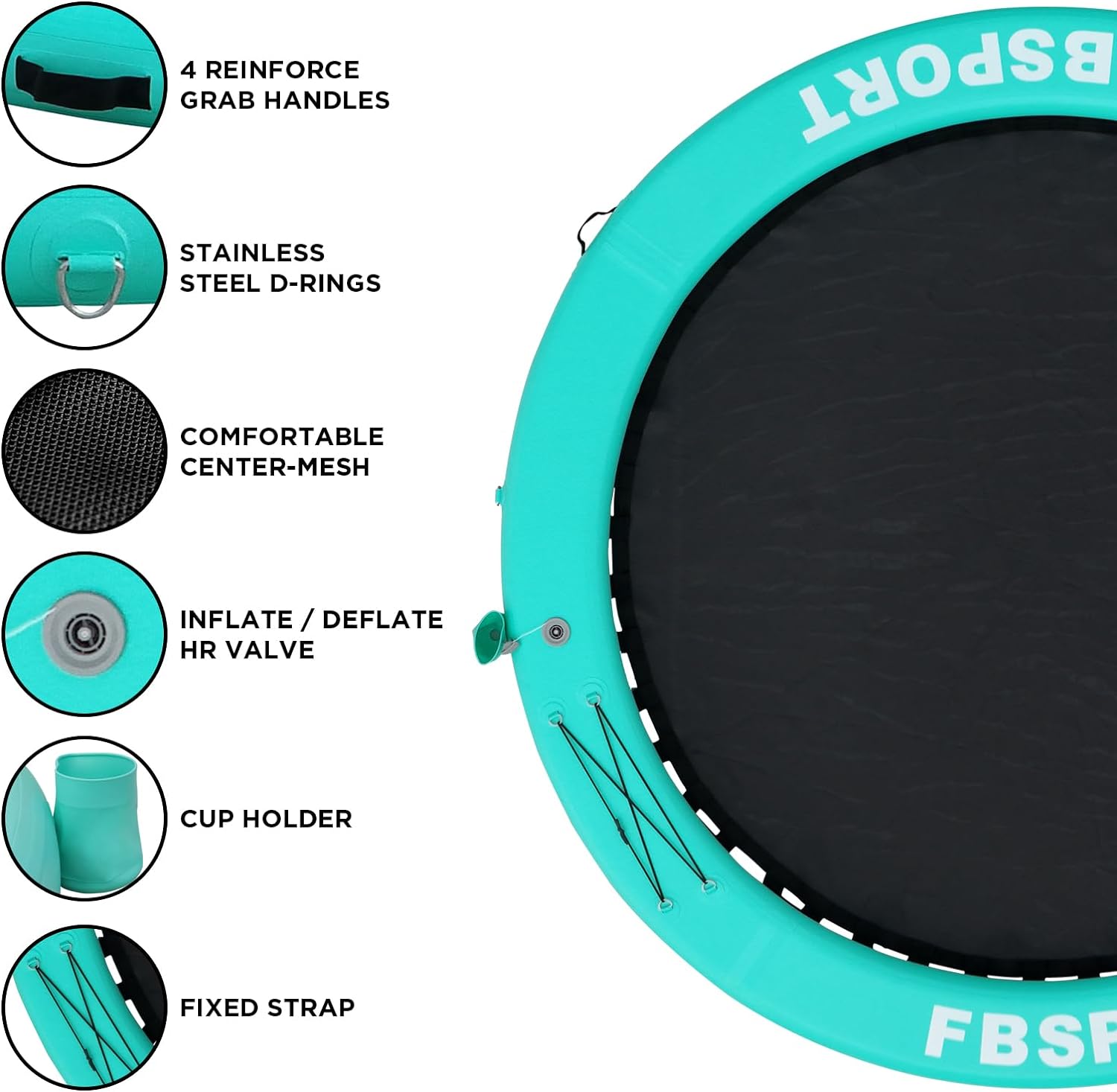 2025 Aufblasbares Dock, schwimmende Plattform, 2,44 m aufblasbares Wasserhängematten-Schwimmdeck für See mit Getränkehalter, runder Schwimmring, Schwimmfloß, Liegeinsel, Plattformpolster