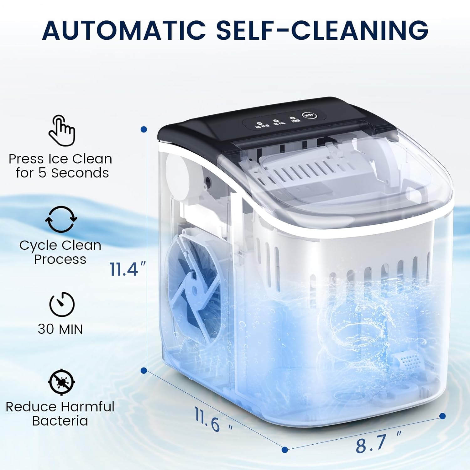 2025 Bullet-Eiswürfelbereiter für die Arbeitsplatte mit Griff, 9 Bullet-Eiswürfel in 6 Minuten fertig, 26 Pfund/24 Stunden, selbstreinigende tragbare Eismaschine mit Korb und Schaufel, für Zuhause/Küche/Camping/Wohnmobil