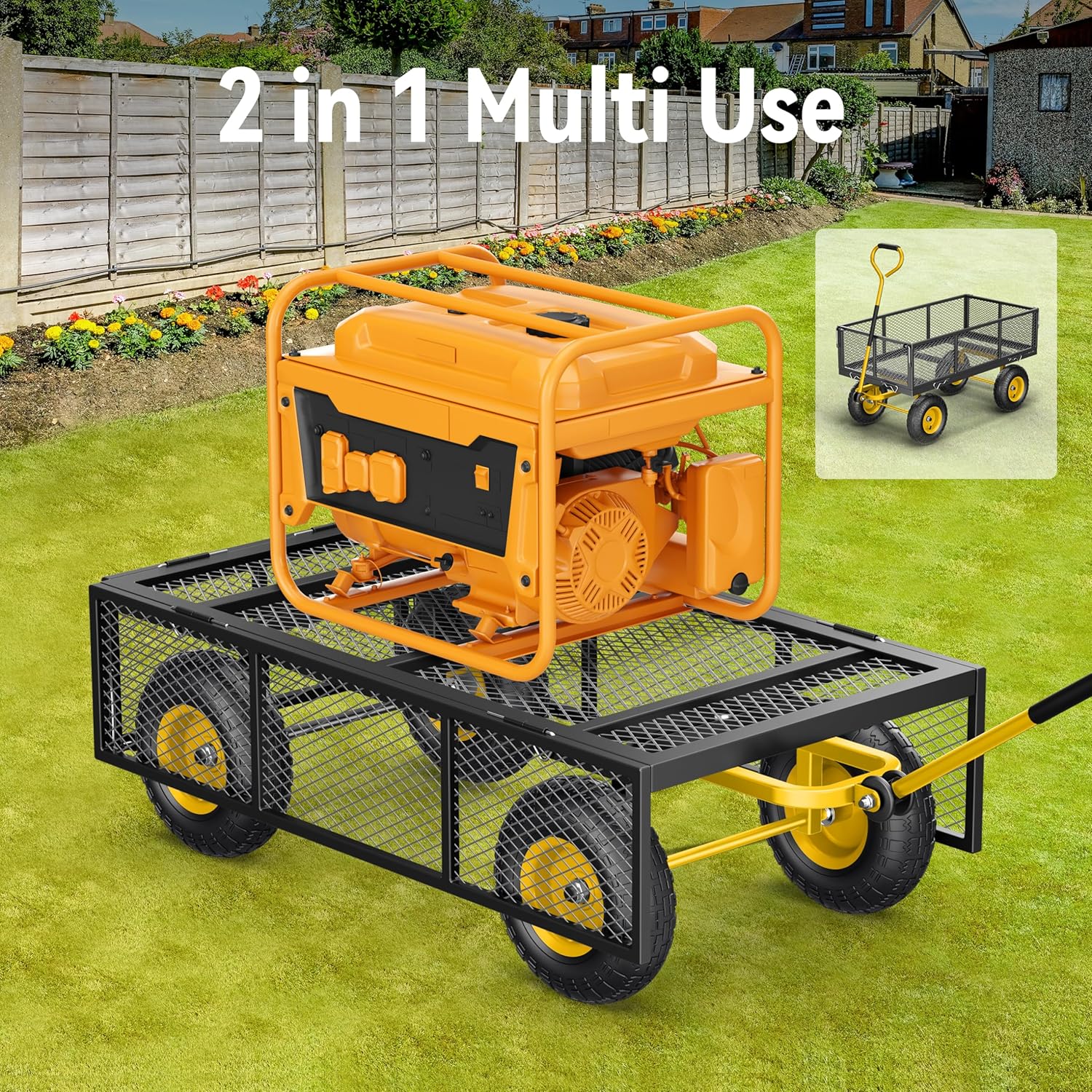 2025 Steel Garden Cart, 2-in-1 1400 lbs Heavy Duty Utility Wagon, with Removable Mesh Sides to Convert into Flatbed, 240° U-Turn 13