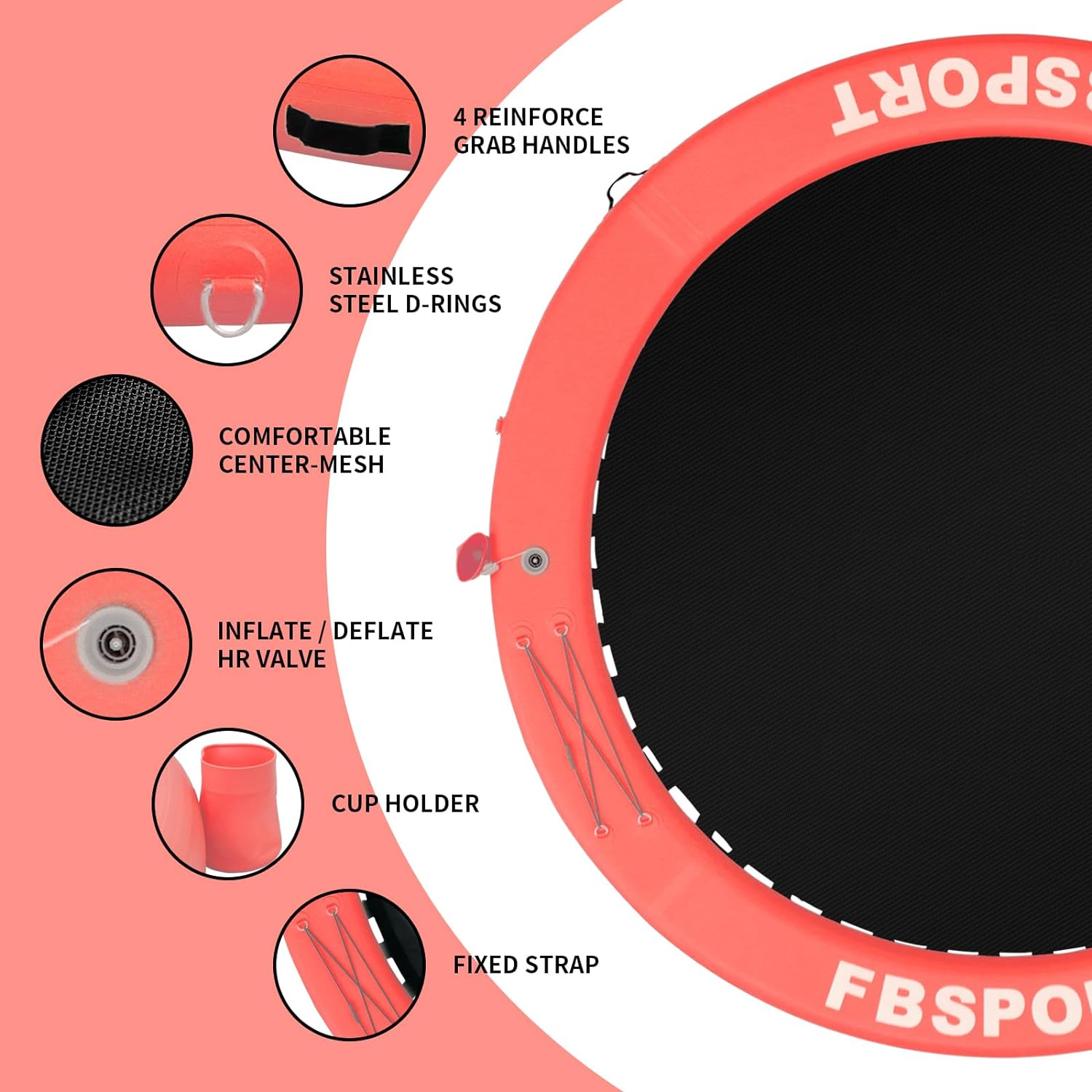 2025 Aufblasbares Dock, schwimmende Plattform, 2,44 m aufblasbares Wasserhängematten-Schwimmdeck für See mit Getränkehalter, runder Schwimmring, Schwimmfloß, Liegeinsel, Plattformpolster