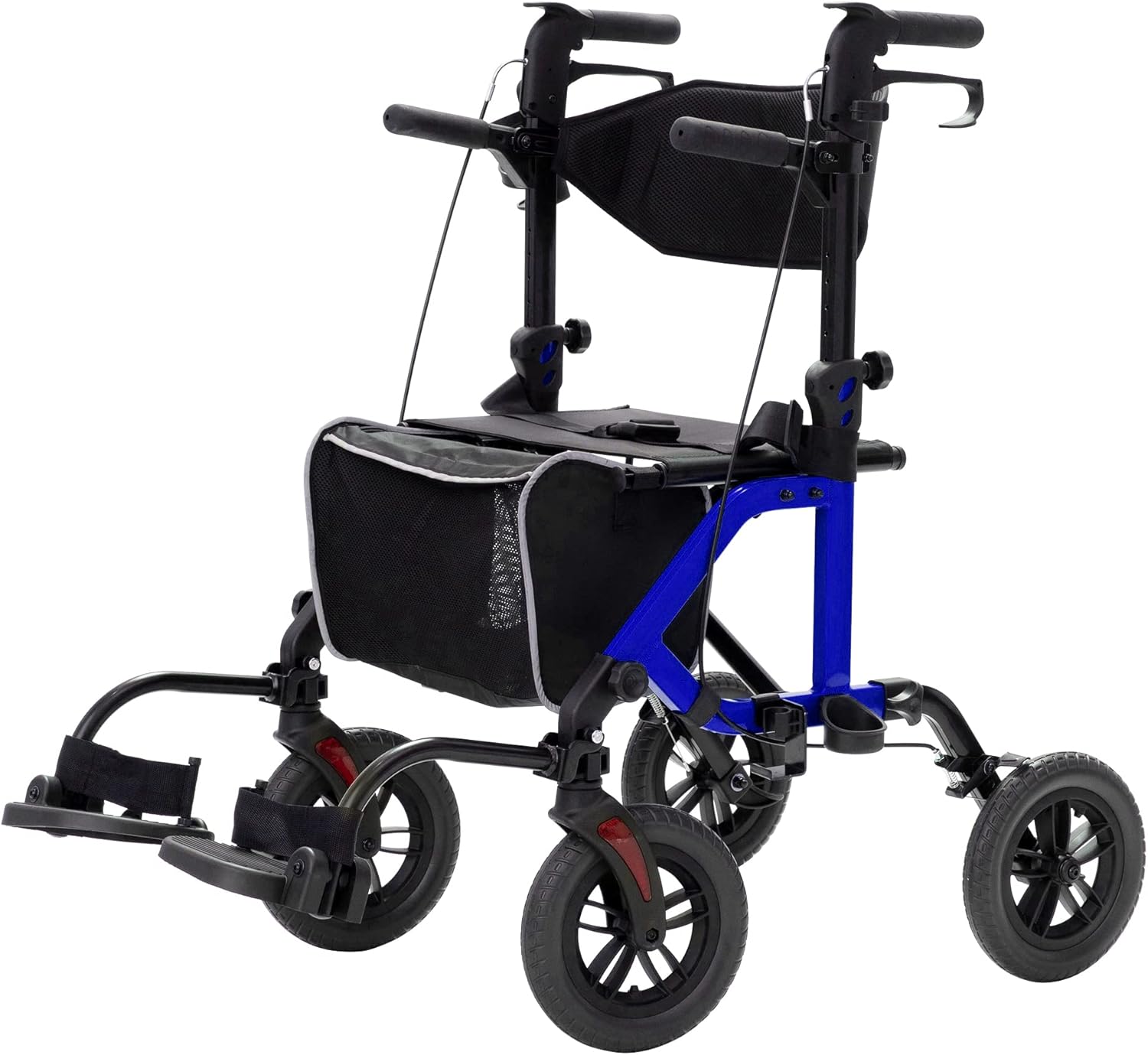 2025 Geländegängiger 2-in-1-Rollator und Transportstuhl, zusammenklappbarer Rollstuhl mit luftlosen 10-Zoll-Rädern für Senioren, umkehrbare Rückenlehne und abnehmbare Fußstützen, blau