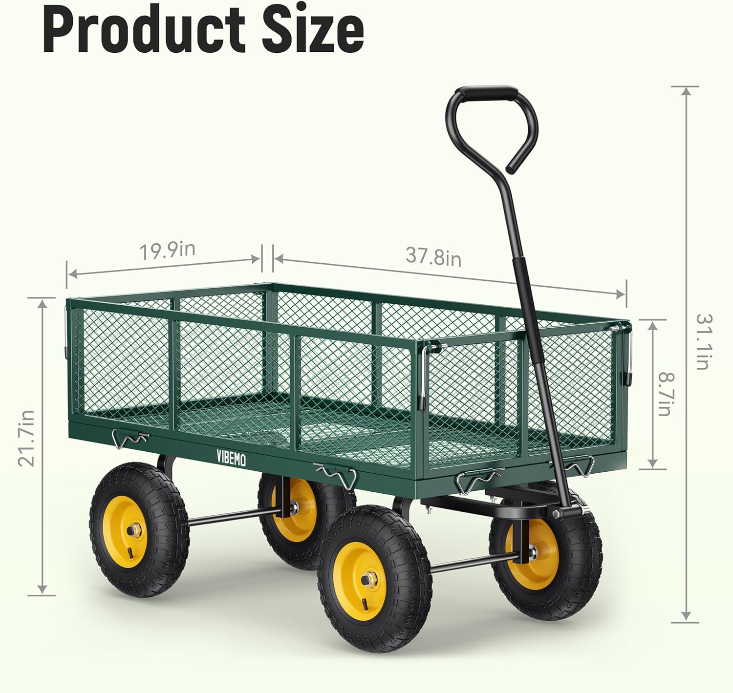 2025 Steel Garden Cart, 2-in-1 1400 lbs Heavy Duty Utility Wagon, with Removable Mesh Sides to Convert into Flatbed, 240° U-Turn 13