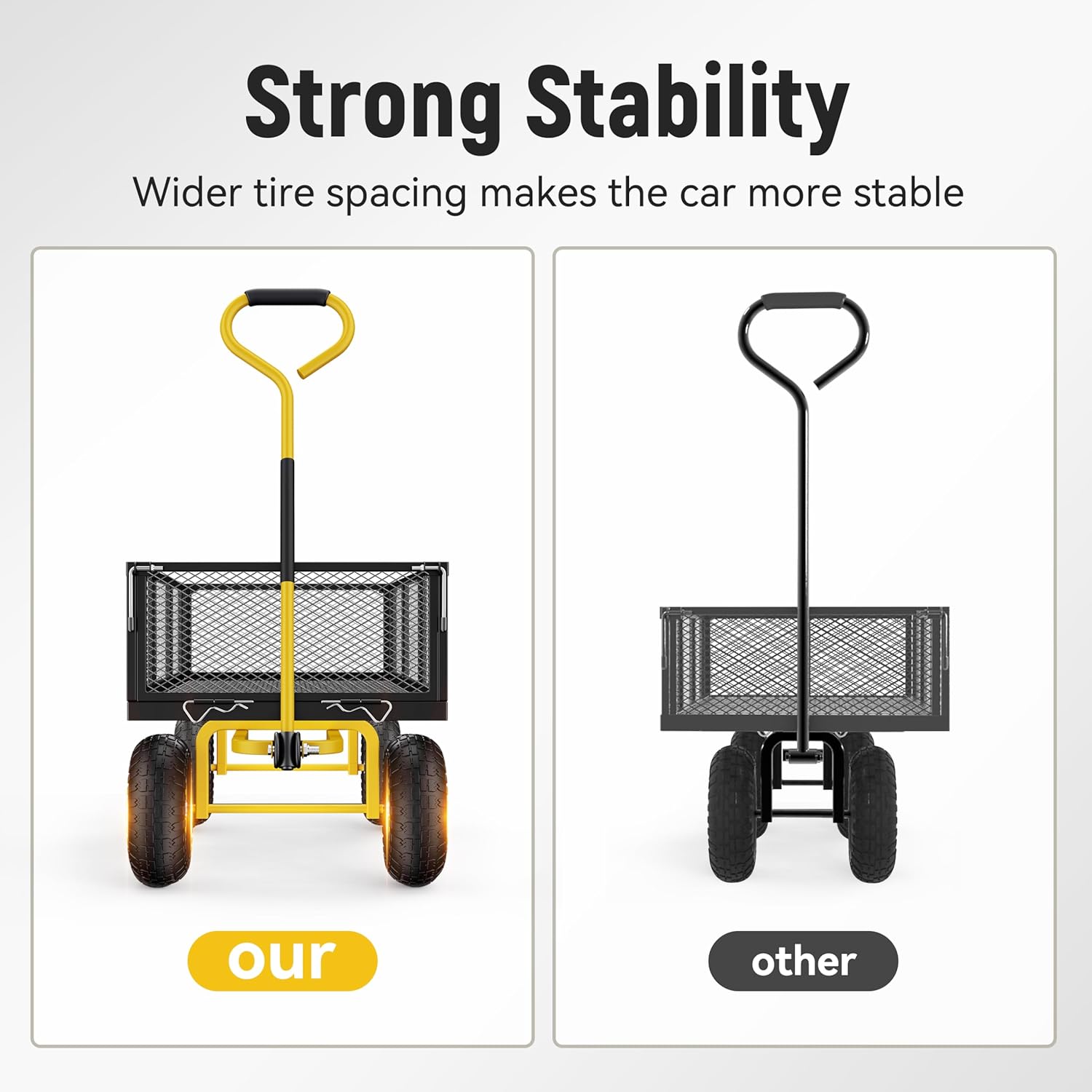 2025 Steel Garden Cart, 2-in-1 1400 lbs Heavy Duty Utility Wagon, with Removable Mesh Sides to Convert into Flatbed, 240° U-Turn 13
