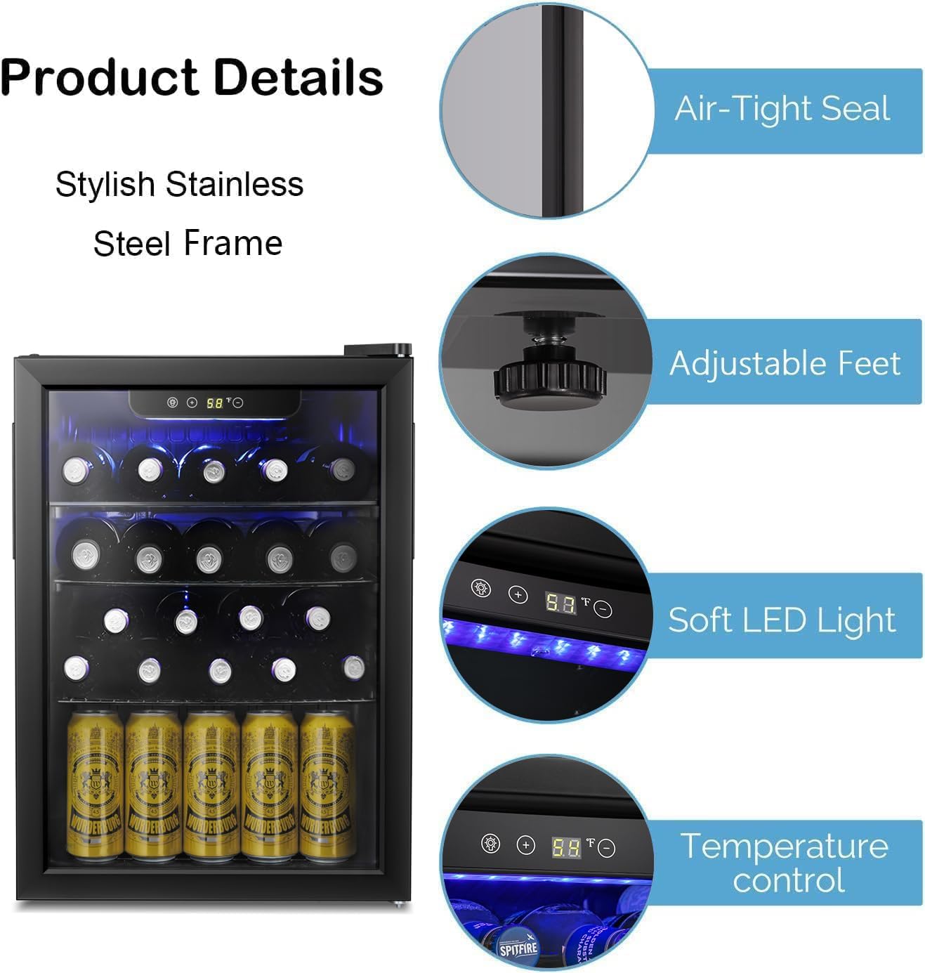 2025 Antarctic Star Weinkühler/-schrank für 36 Flaschen, Getränkekühlschrank, kleiner Mini-Weinkeller, Bier-/Sodabar-Kühlschrank, leiser Betrieb, Kompressor, Temperatureinstellung, freistehend, schwarz, 4,4 Kubikfuß
