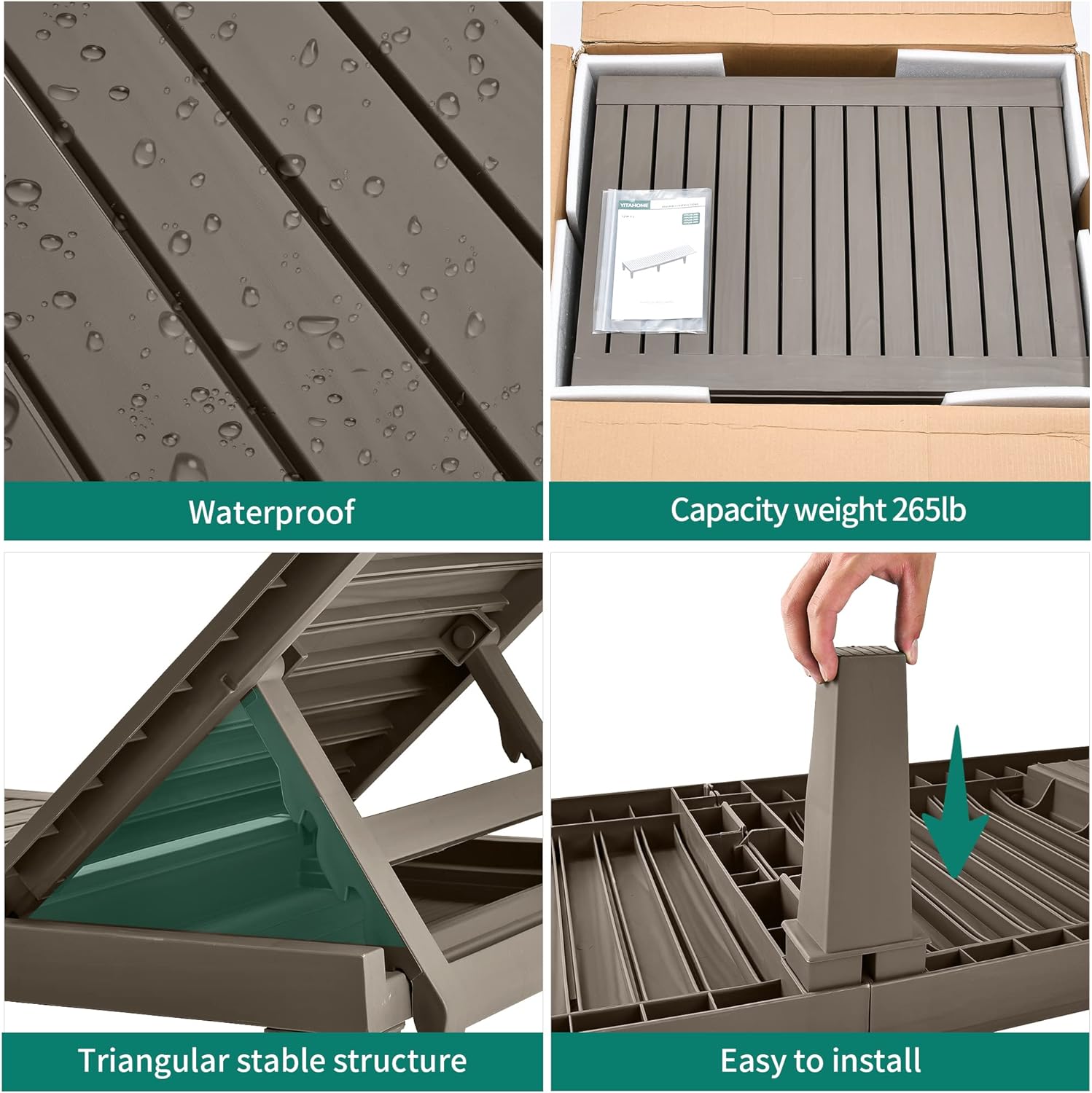 2025 Chaiselongue-Stühle für den Außenbereich, 4er-Set mit verstellbarer Rückenlehne, stabile Liegen für Terrasse und Poolrand, einfache Montage, wasserdicht und leicht mit einer Tragfähigkeit von 120 kg, schwarz