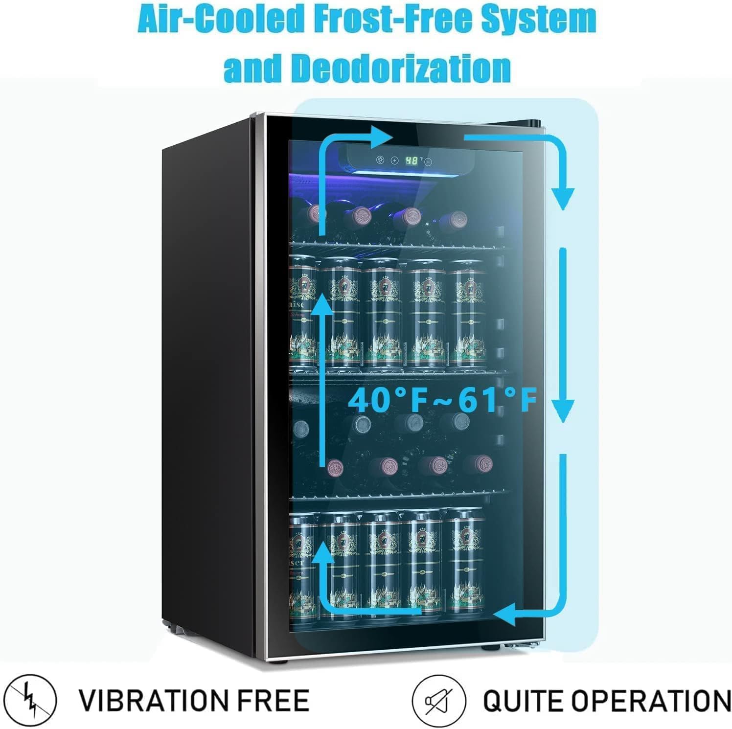 2025 Antarctic Star Weinkühler/-schrank für 36 Flaschen, Getränkekühlschrank, kleiner Mini-Weinkeller, Bier-/Sodabar-Kühlschrank, leiser Betrieb, Kompressor, Temperatureinstellung, freistehend, schwarz, 4,4 Kubikfuß