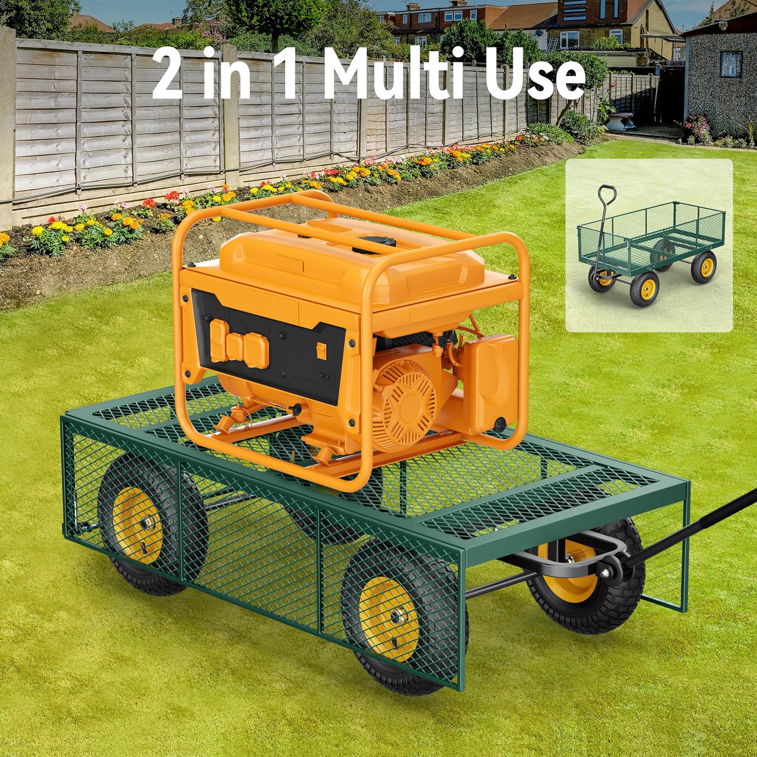 2025 Steel Garden Cart, 2-in-1 1400 lbs Heavy Duty Utility Wagon, with Removable Mesh Sides to Convert into Flatbed, 240° U-Turn 13