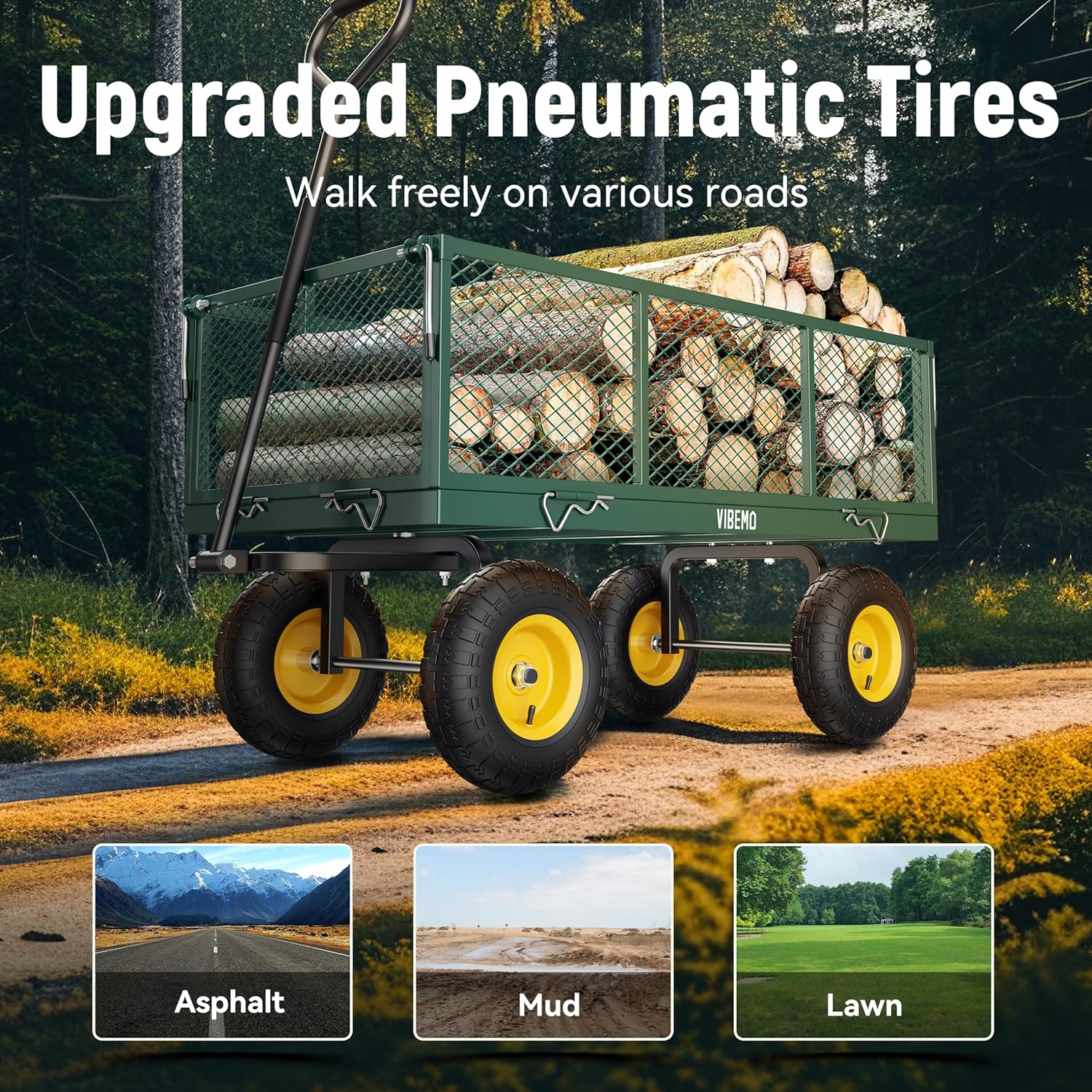 2025 Steel Garden Cart, 2-in-1 1400 lbs Heavy Duty Utility Wagon, with Removable Mesh Sides to Convert into Flatbed, 240° U-Turn 13