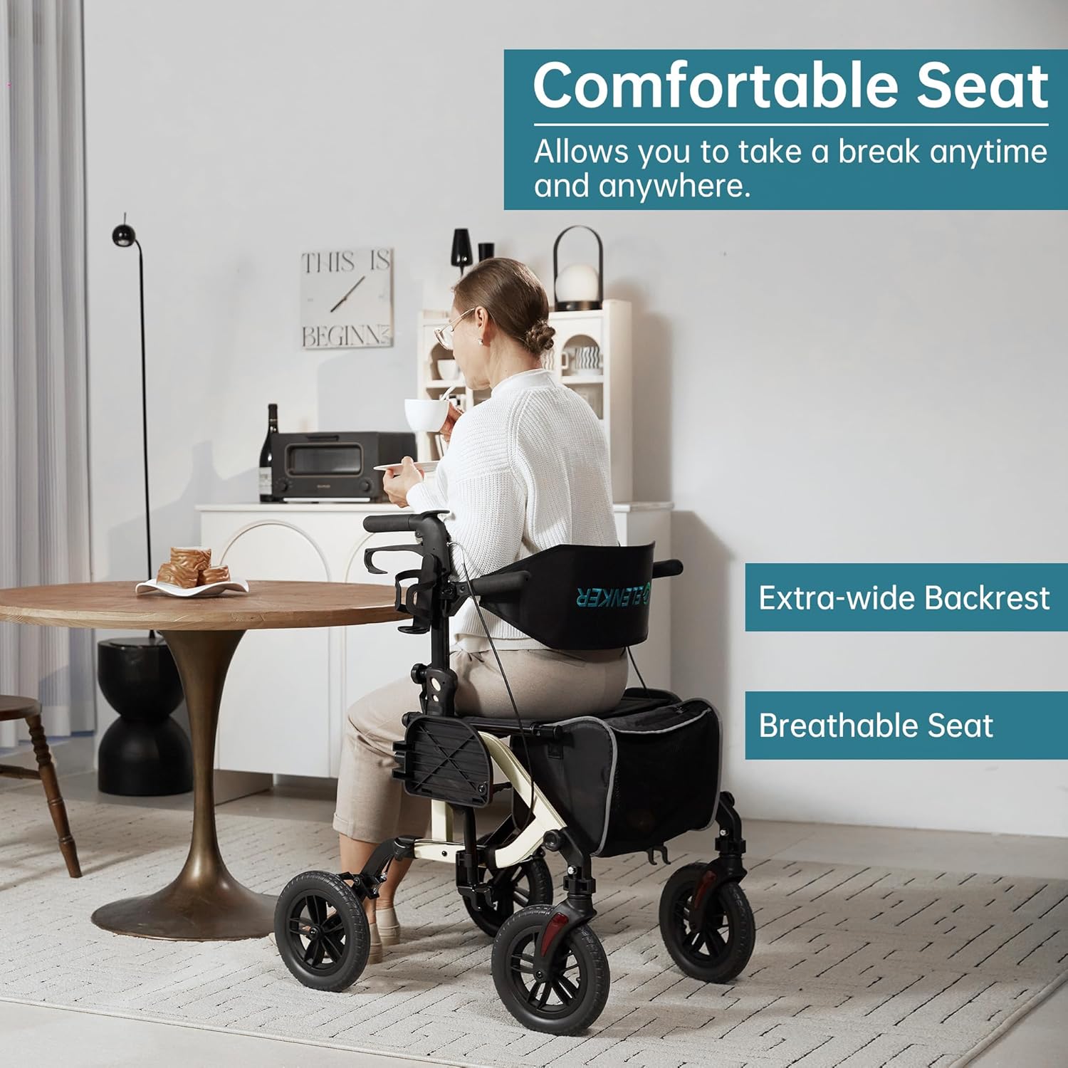 2025 Geländegängiger 2-in-1-Rollator und Transportstuhl, zusammenklappbarer Rollstuhl mit luftlosen 10-Zoll-Rädern für Senioren, umkehrbare Rückenlehne und abnehmbare Fußstützen, blau