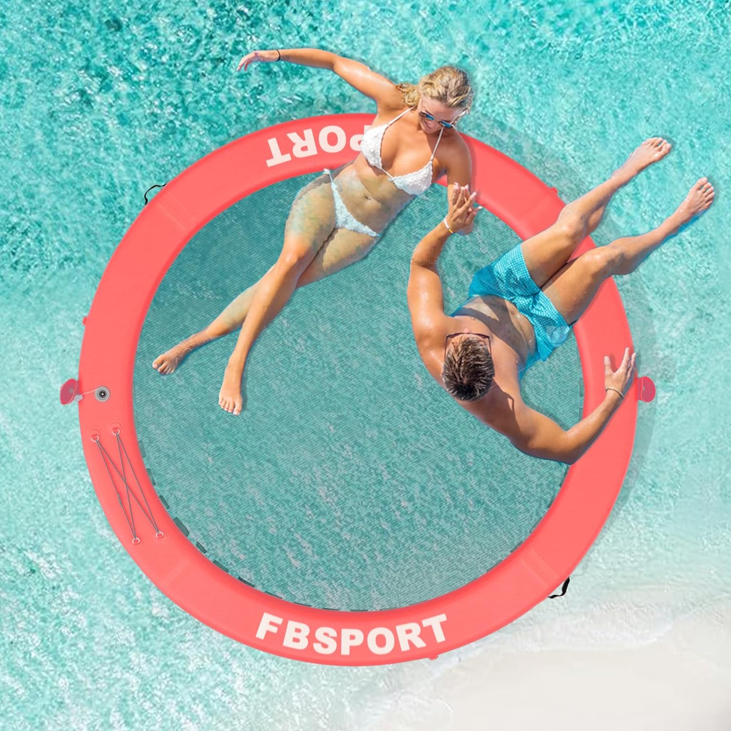 2025 Aufblasbares Dock, schwimmende Plattform, 2,44 m aufblasbares Wasserhängematten-Schwimmdeck für See mit Getränkehalter, runder Schwimmring, Schwimmfloß, Liegeinsel, Plattformpolster