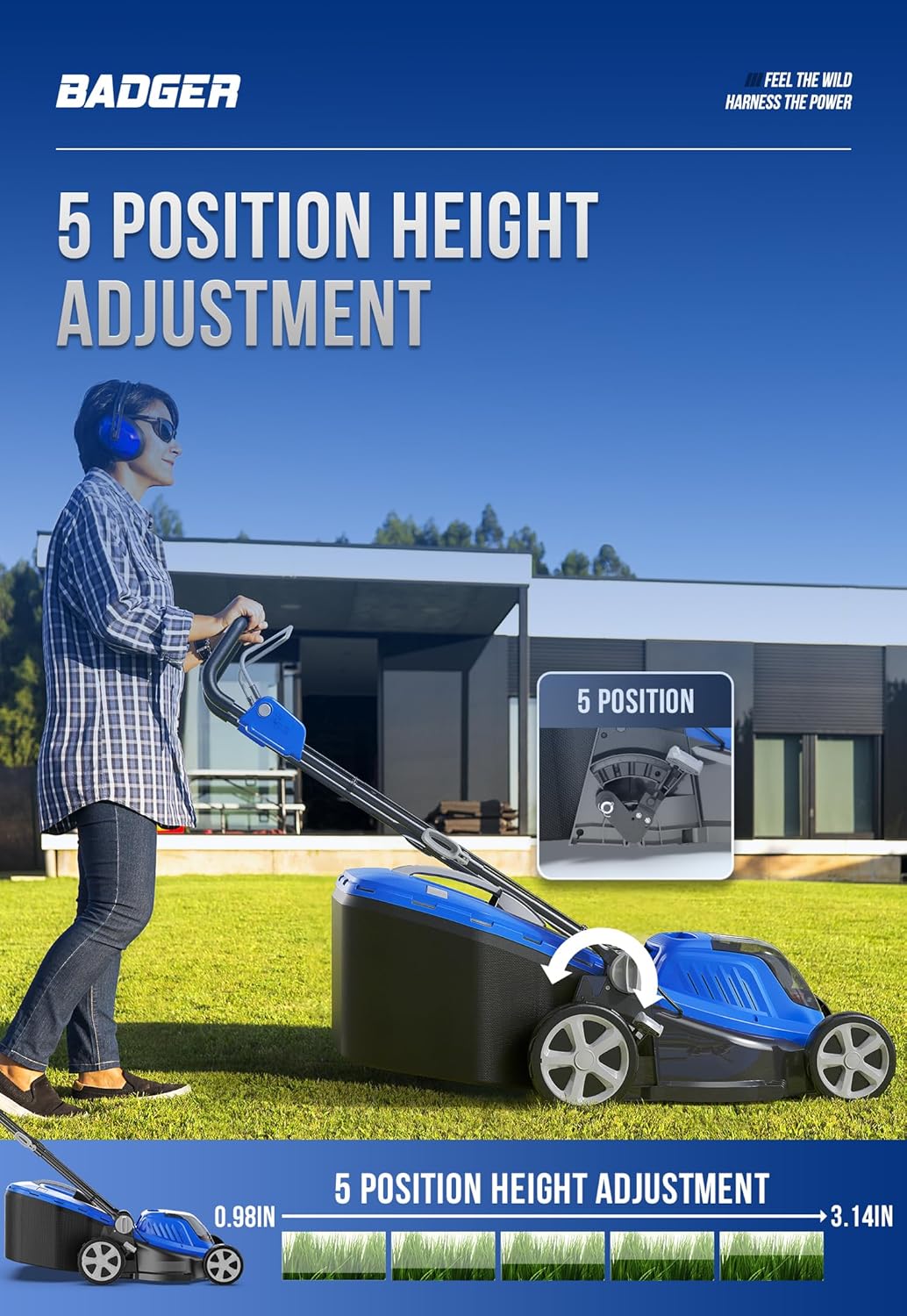 2025 Rasenmäher, 40 V, bürstenlos, 16 Zoll, kabellos, 5 Schnitthöheneinstellungen, elektrischer Rasenmäher, schnell zusammenklappbar in 5 Sekunden, 20 V*2 4,0 Ah Akku und Super-Ladegerät im Lieferumfang enthalten.