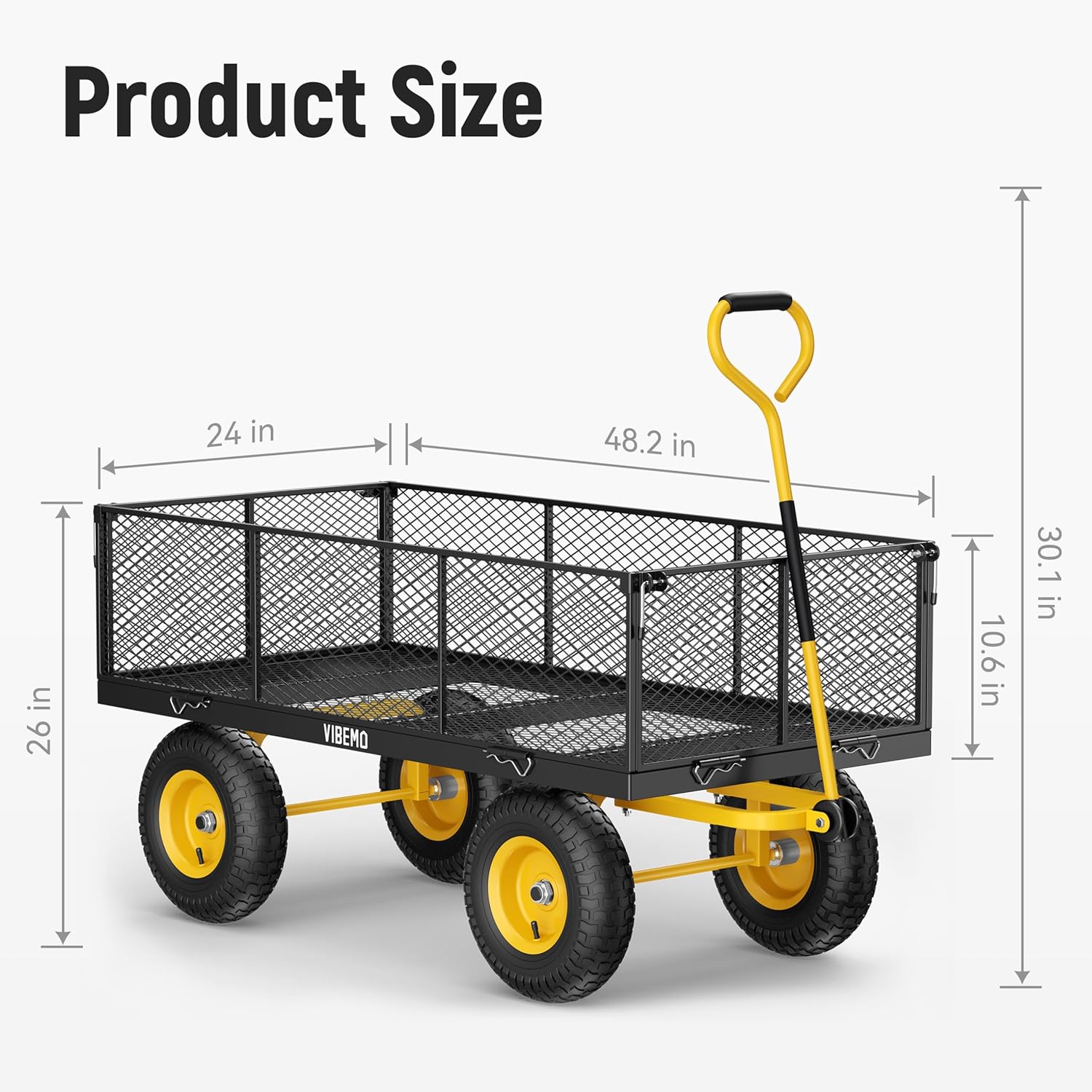 2025 Steel Garden Cart, 2-in-1 1400 lbs Heavy Duty Utility Wagon, with Removable Mesh Sides to Convert into Flatbed, 240° U-Turn 13