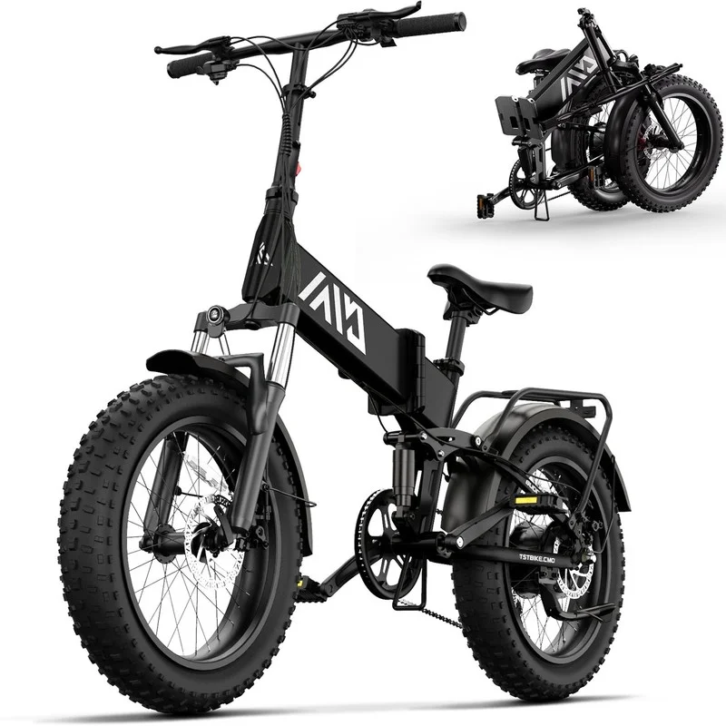 2025 TST Electric Bike, 4.0 Fat Tire Foldable Ebike, 48V 13Ah Batterie, 750W Electric Commuter Bicycle mit LCD, 20“ One-Step Folding Electric City Bike für Männer Frauen, Schwarz