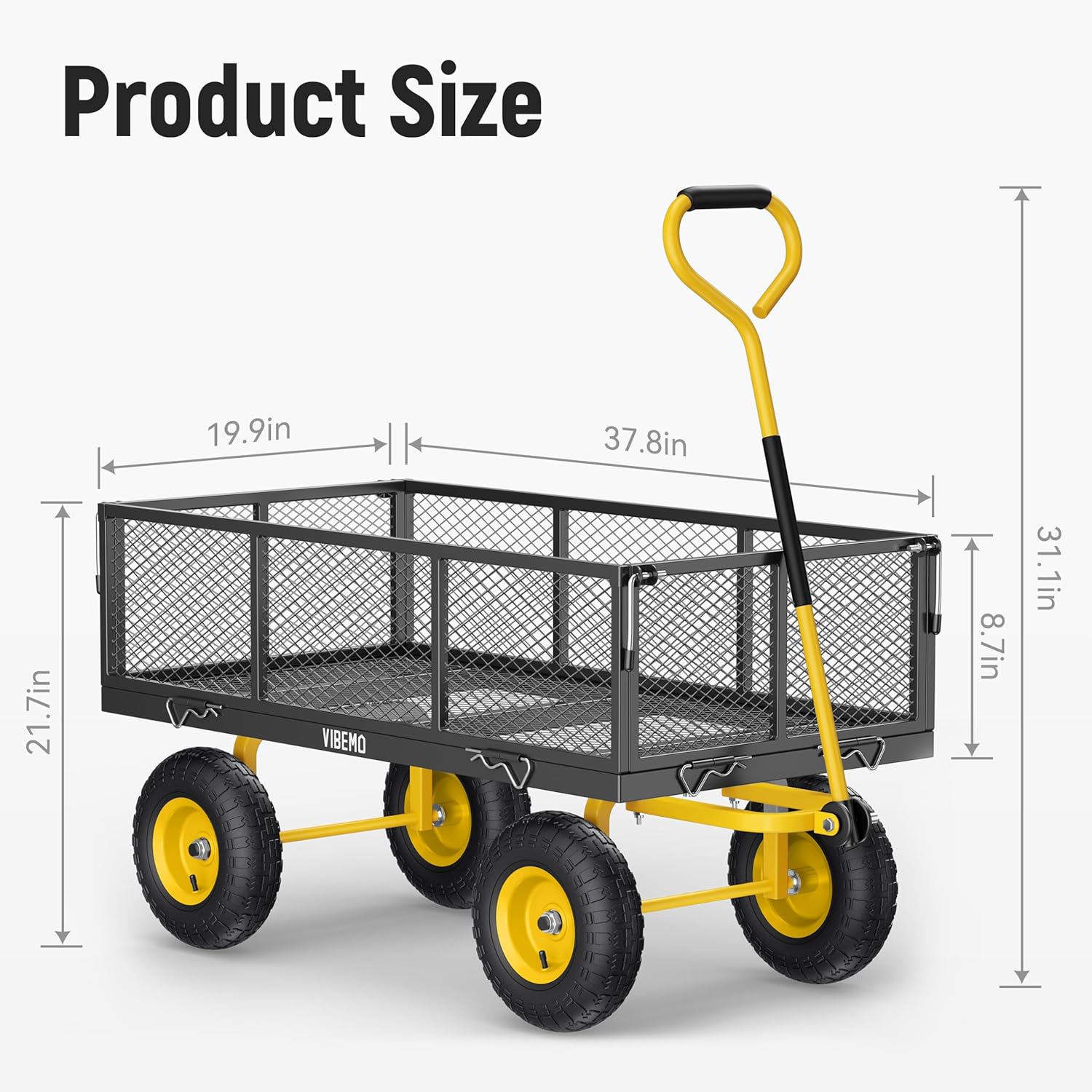2025 Steel Garden Cart, 2-in-1 1400 lbs Heavy Duty Utility Wagon, with Removable Mesh Sides to Convert into Flatbed, 240° U-Turn 13