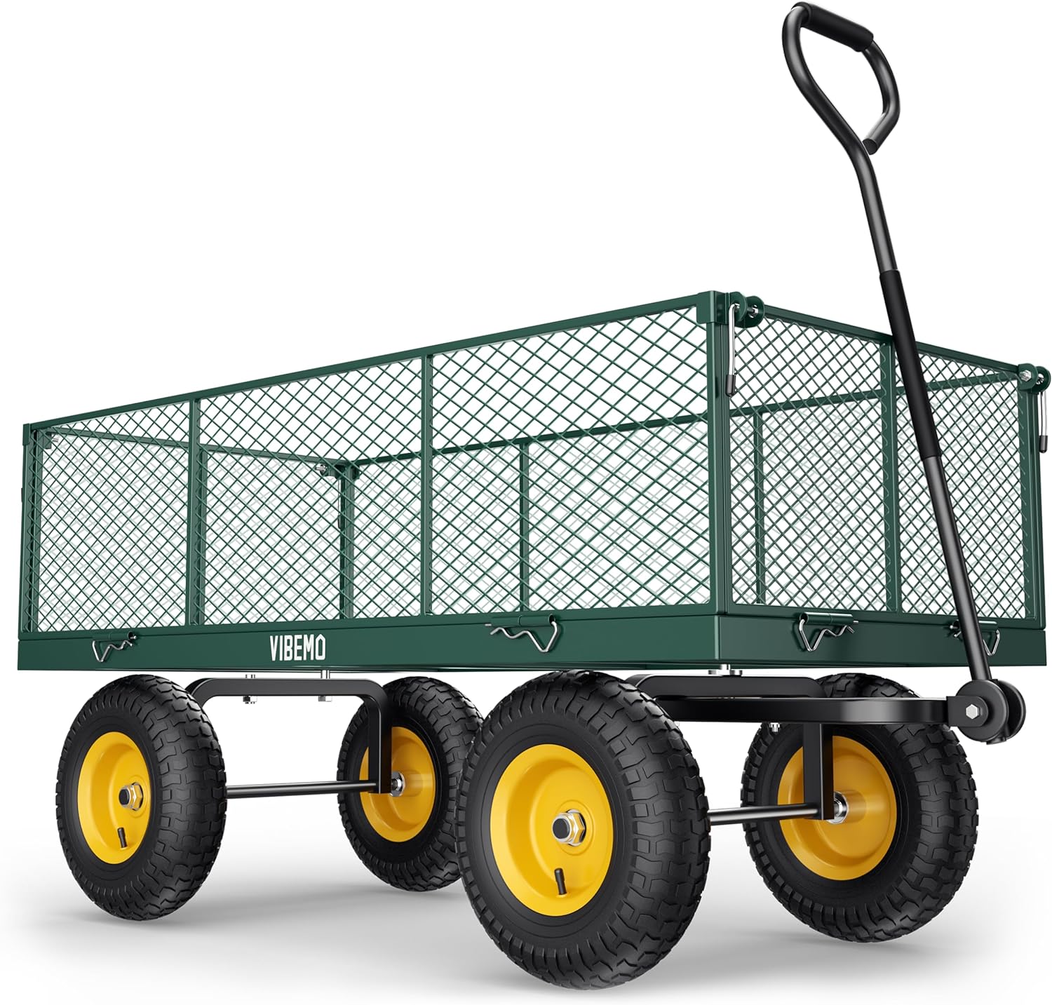 2025 Steel Garden Cart, 2-in-1 1400 lbs Heavy Duty Utility Wagon, with Removable Mesh Sides to Convert into Flatbed, 240° U-Turn 13