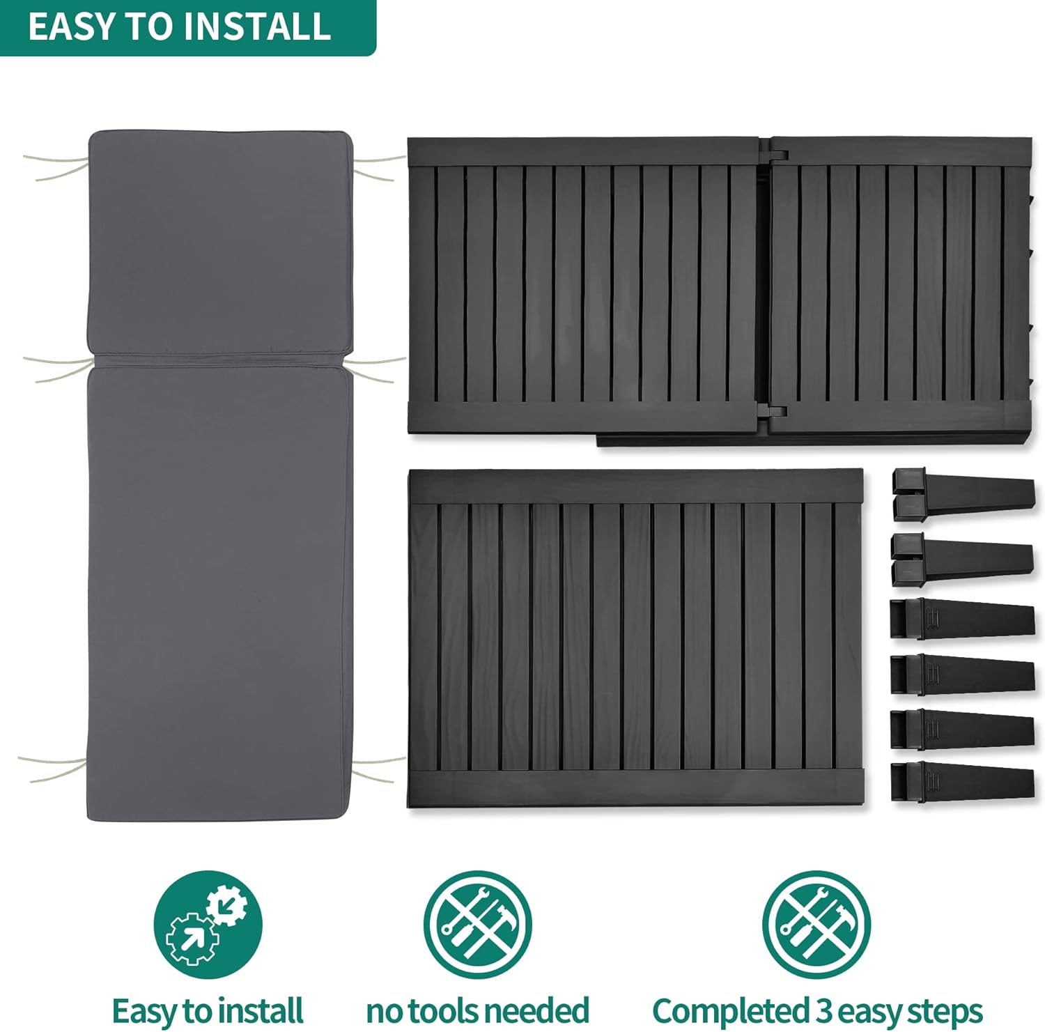 2025 Chaiselongue-Stühle für den Außenbereich, 4er-Set mit verstellbarer Rückenlehne, stabile Liegen für Terrasse und Poolrand, einfache Montage, wasserdicht und leicht mit einer Tragfähigkeit von 120 kg, schwarz