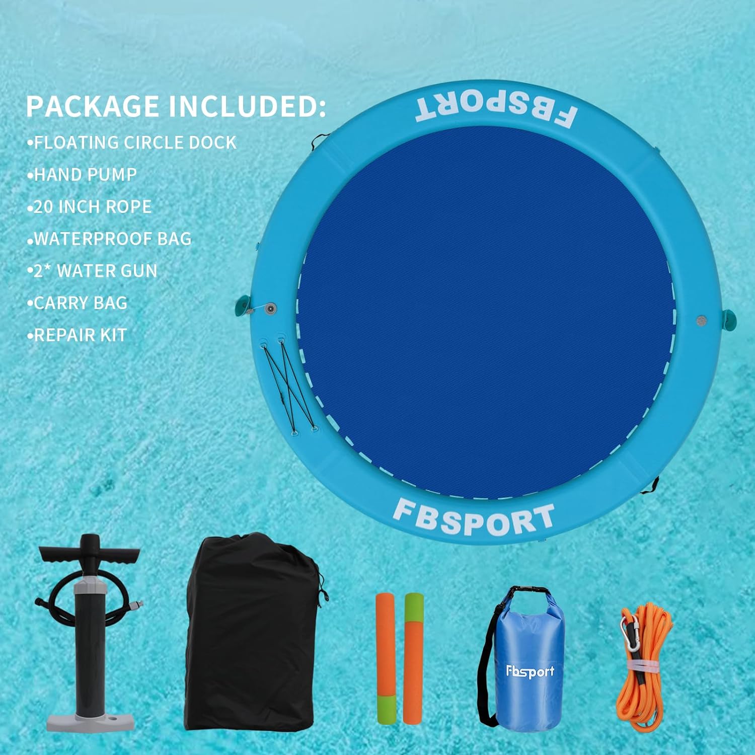 2025 Aufblasbares Dock, schwimmende Plattform, 2,44 m aufblasbares Wasserhängematten-Schwimmdeck für See mit Getränkehalter, runder Schwimmring, Schwimmfloß, Liegeinsel, Plattformpolster