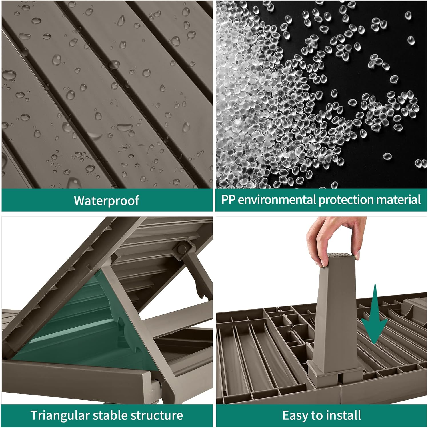 2025 Chaiselongue-Stühle für den Außenbereich, 4er-Set mit verstellbarer Rückenlehne, stabile Liegen für Terrasse und Poolrand, einfache Montage, wasserdicht und leicht mit einer Tragfähigkeit von 120 kg, schwarz