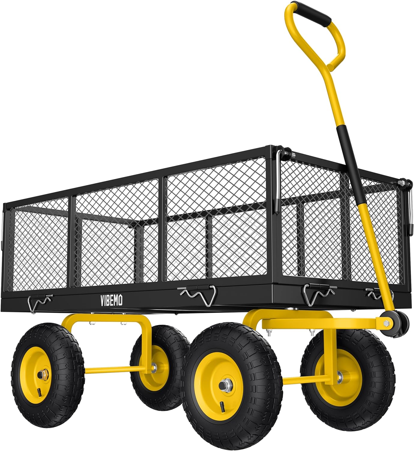 2025 Steel Garden Cart, 2-in-1 1400 lbs Heavy Duty Utility Wagon, with Removable Mesh Sides to Convert into Flatbed, 240° U-Turn 13