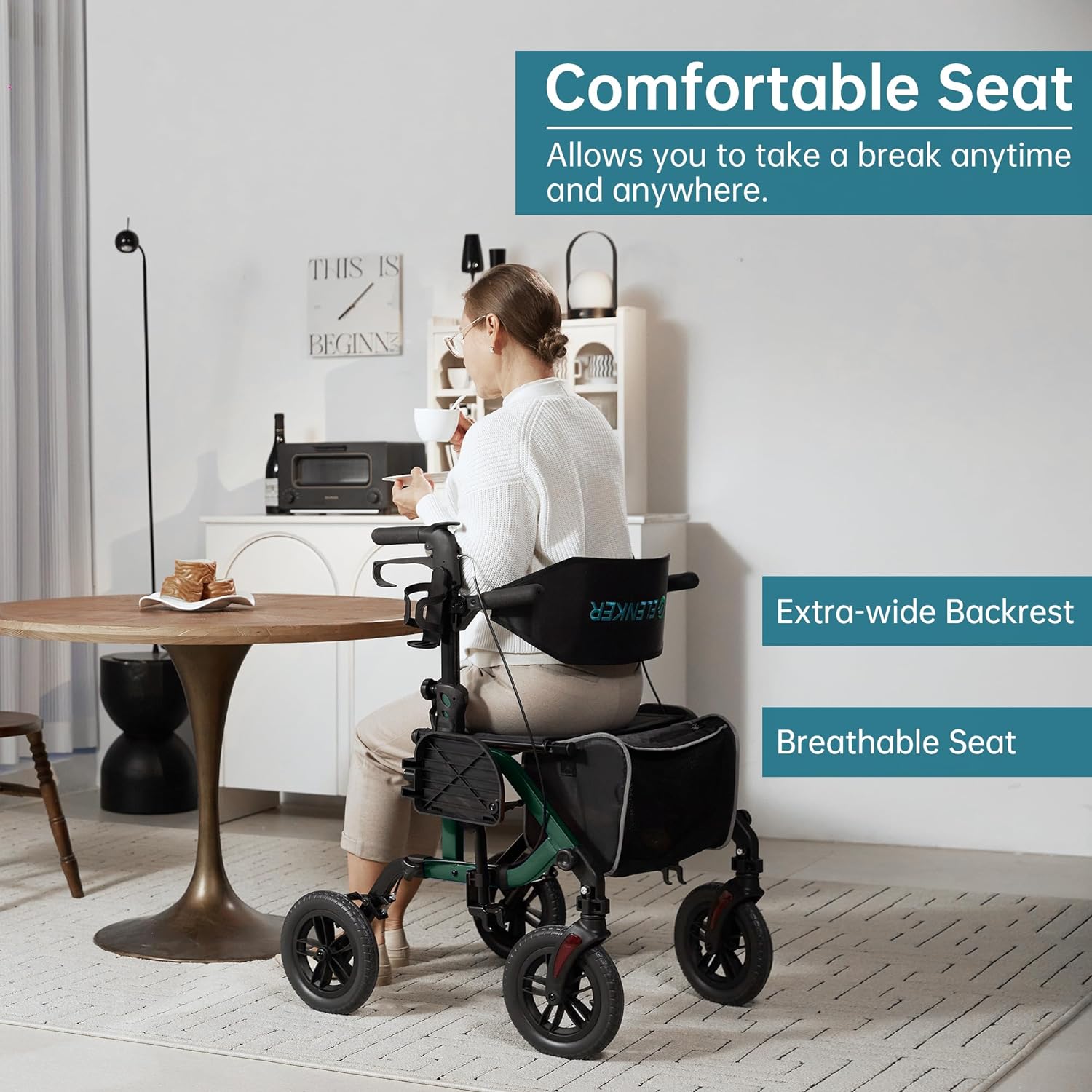 2025 Geländegängiger 2-in-1-Rollator und Transportstuhl, zusammenklappbarer Rollstuhl mit luftlosen 10-Zoll-Rädern für Senioren, umkehrbare Rückenlehne und abnehmbare Fußstützen, blau